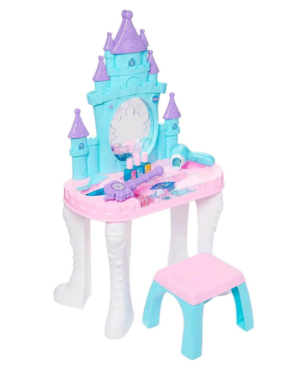 Dash Toyz Pink & Blue Snow Castle Themed Kids Light-Up Sound Vanity Set W/Chair