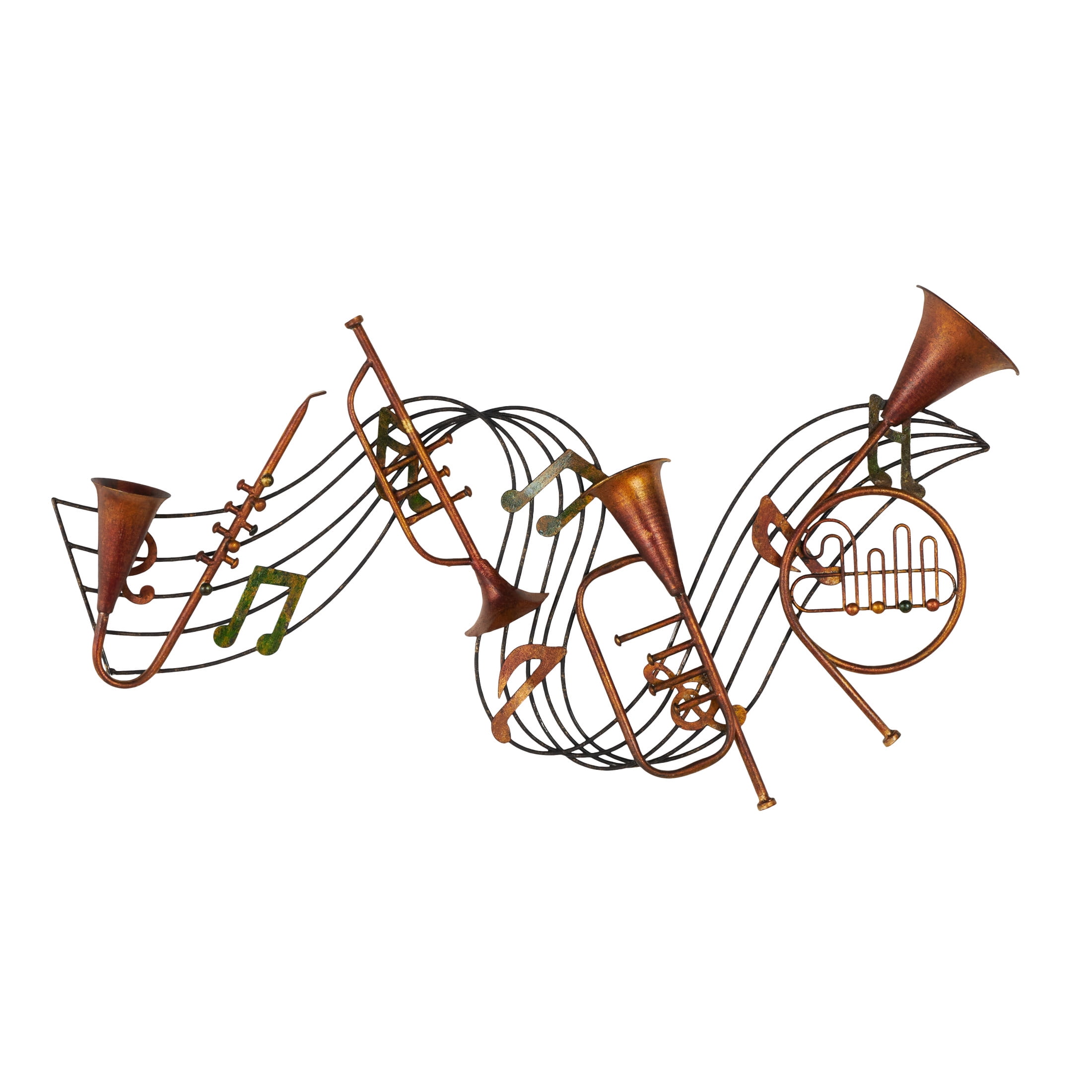 DecMode Brown Metal Musical Notes Wall Decor with Trumpets