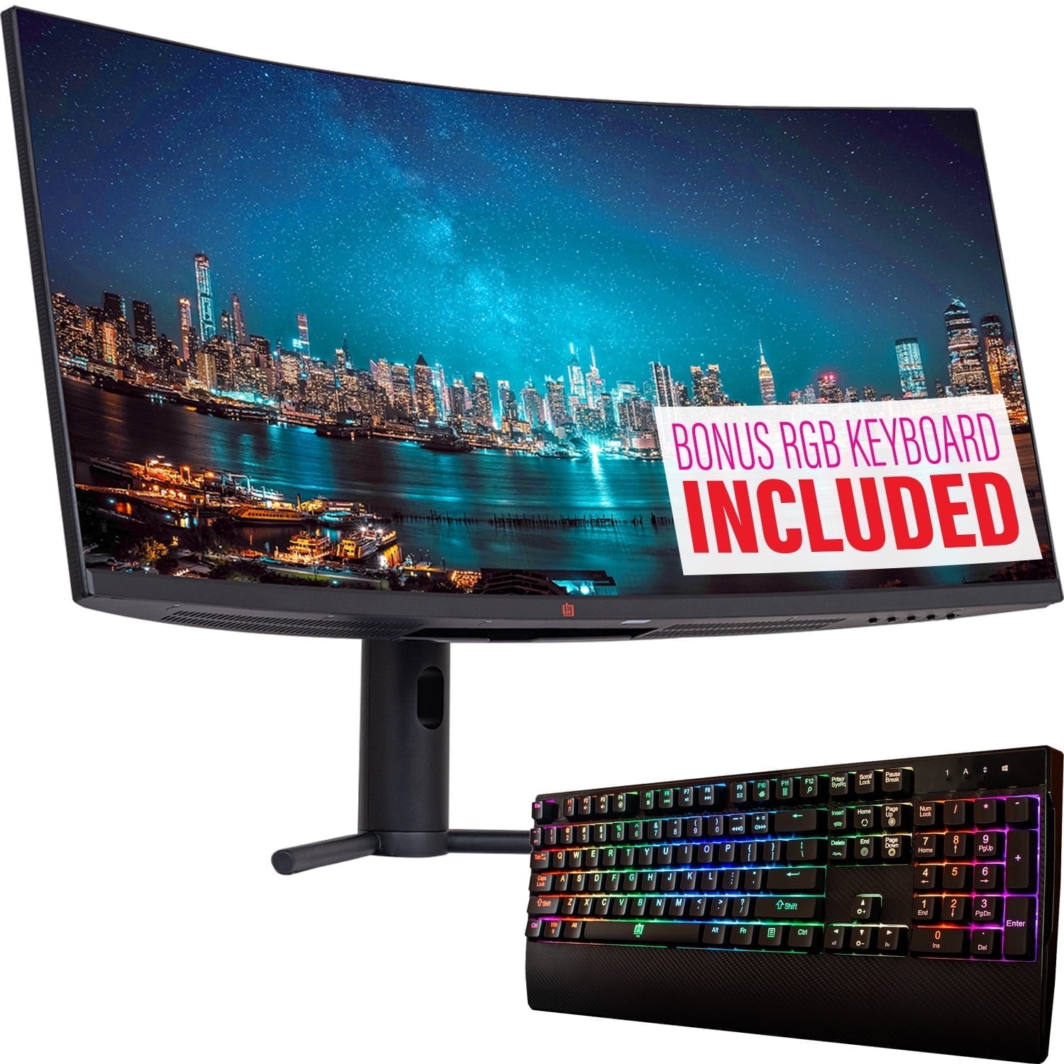 Deco Gear 34" 3440x1440 21:9 Ultrawide Curved Monitor, 144Hz, HDR10, 4000:1 with BONUS Deco Gear Mechanical RGB Anti-Ghosting Keyboard, E-LED