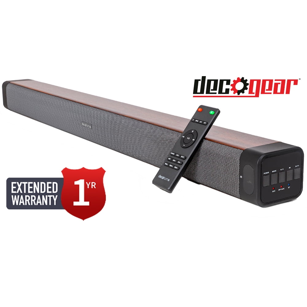 Deco Gear SB200WOD 60W 2.0 Channel Soundbar with Built-in Dual Subwoofers and Four 2.5" Drivers Bundle with 1 Year Extended Warranty