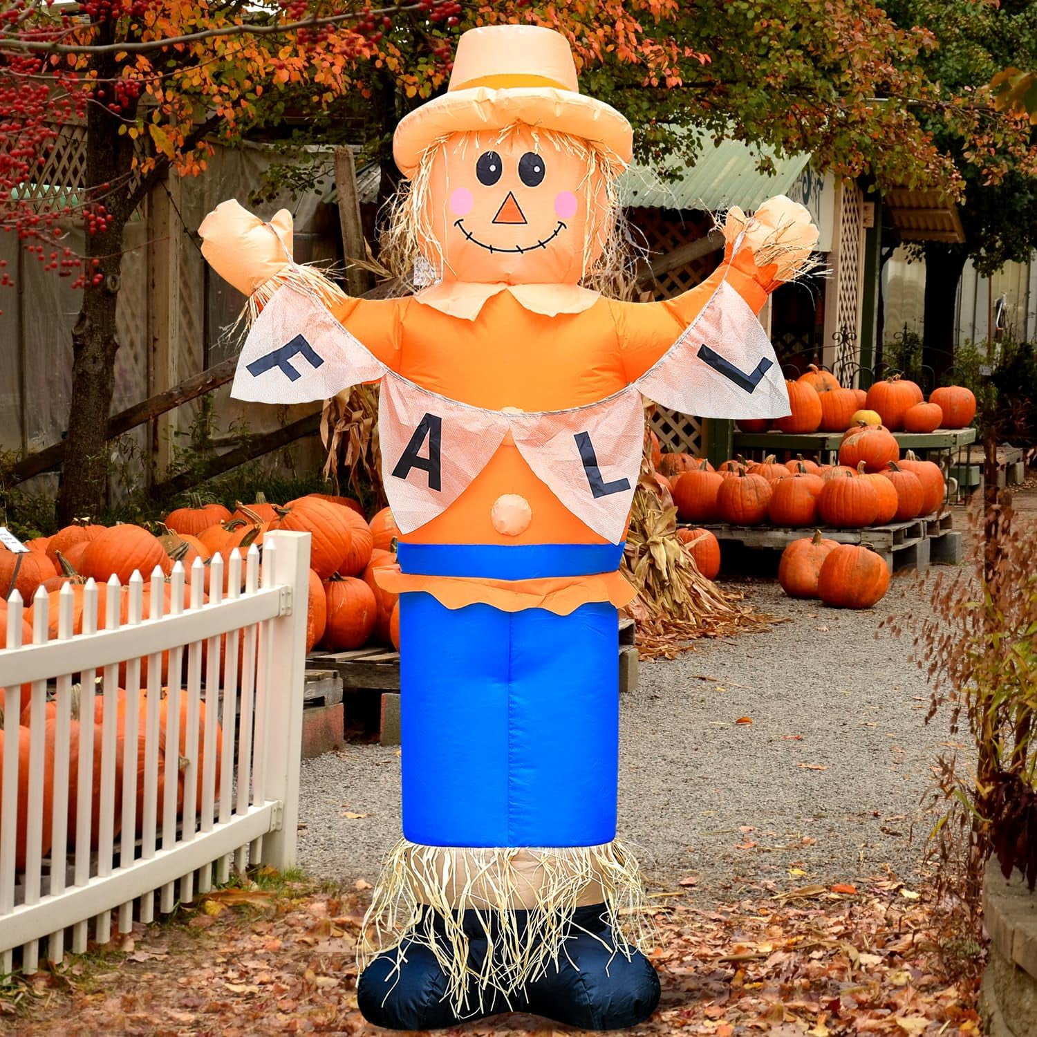 DeeKom 6' Fall Inflatable Scarecrow Decorations, Blow up Thanksgiving Decor Build-in LED Lights, Inflatable Outdoor Holiday Yard Decorations