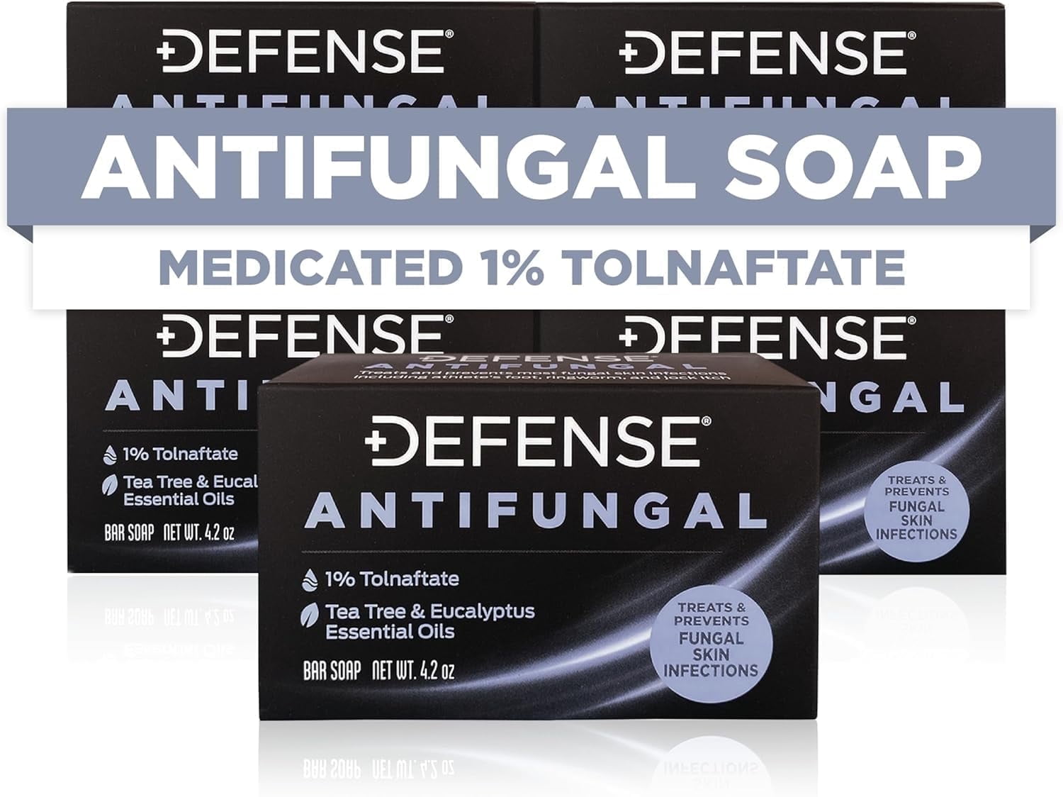Defense Antifungal Bar Soap 5-Pack | Jock Itch, Ringworm, Athlete's Foot, Skin Fungus | Medicated Anti Fungal Treatment (Five Bars, No Case)