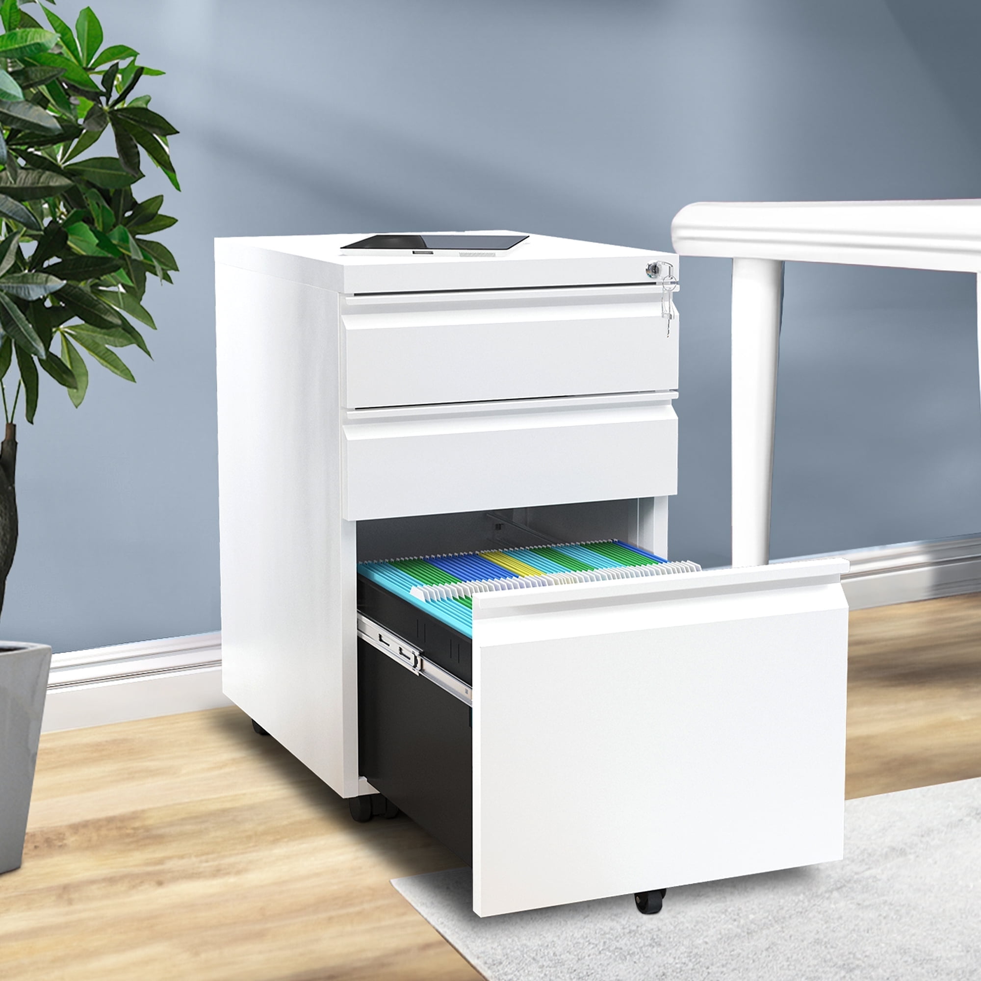 Dextrus 3-Drawer Lockable File Cabinet on Wheels – Fully Assembled, for Letter, Legal, and A4 Size Documents