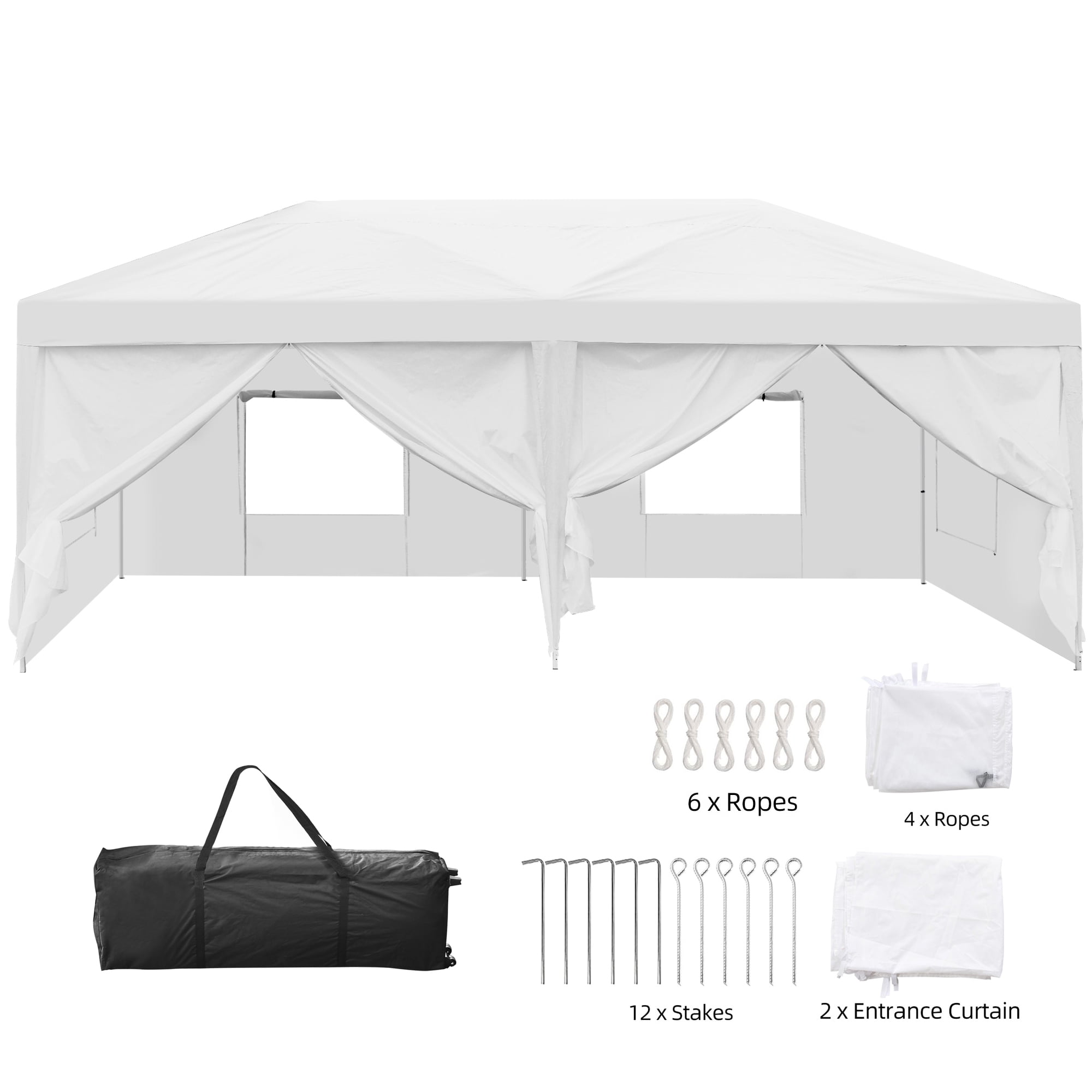 Dextrus 10' x 20' Canopy Tent Pop Up Party Tent Portable Instant Commercial Heavy Duty Outdoor Market Shelter Gazebo with 6 Removable Sidewalls and Carry Bag