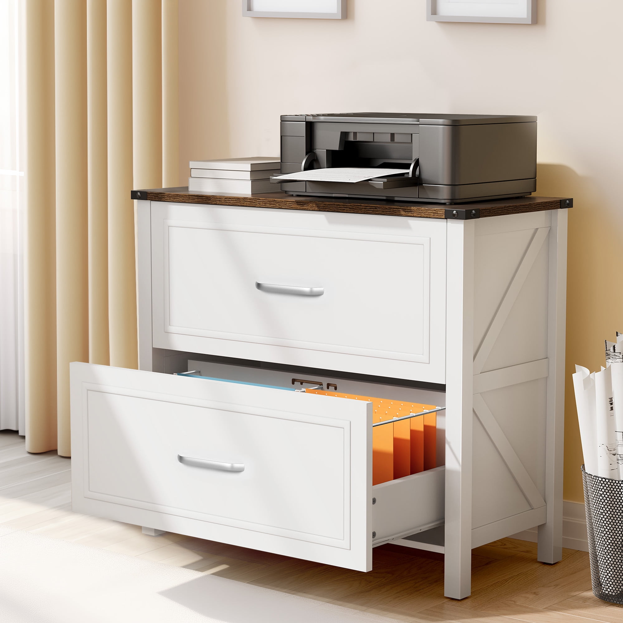 Dextrus 2-Drawer Lateral File Cabinet for Home Office , Large Filing Cabinet for Letter A4-Sized Files, Office Storage Organizer , White