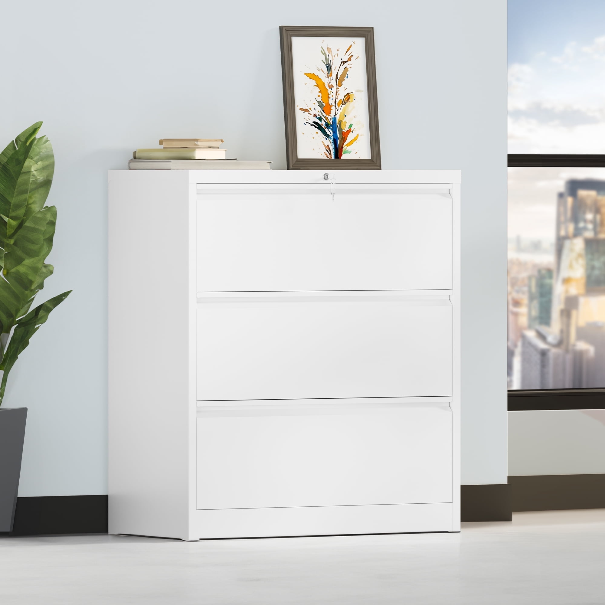Dextrus 3-Drawer Lateral File Cabinet with Lock, White, 1 Pack
