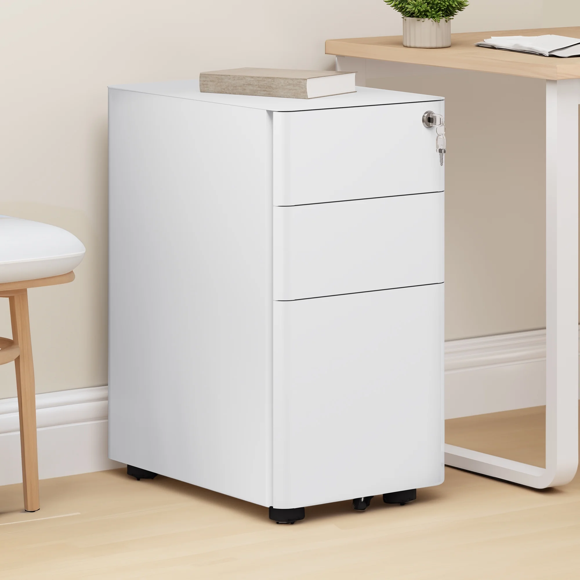 Dextrus 3-Drawer Steel Rolling Vertical File Cabinet Legal/A4 Size Office Furniture Document Organizer Sturdy