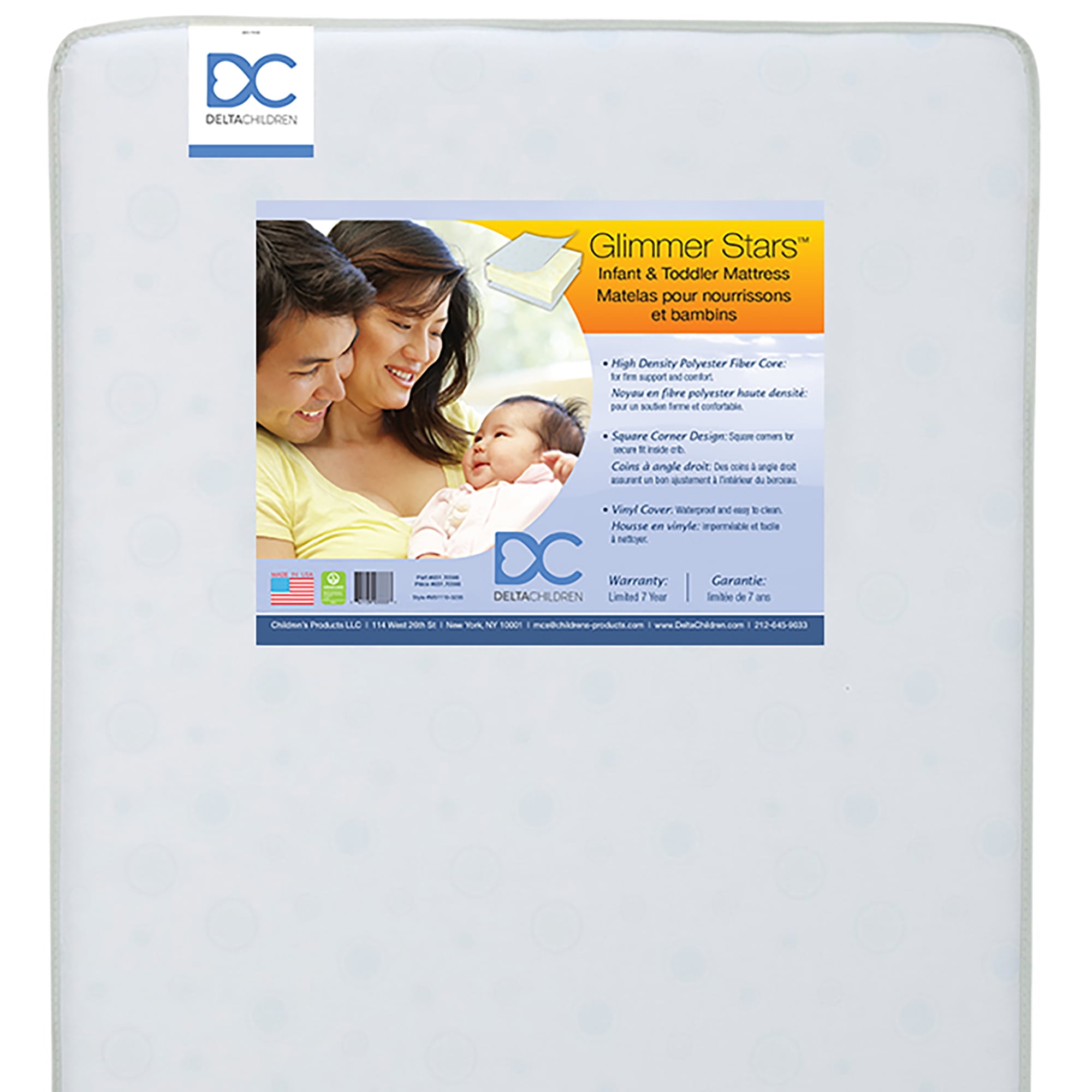 Delta Children Glimmer Stars 5.5" Dual Sided Crib & Toddler Mattress, GREENGUARD Gold Certified, 7 Year Warranty