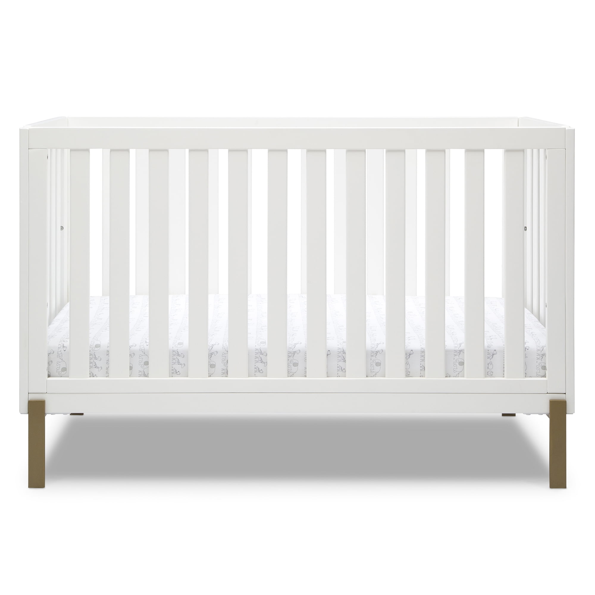 Delta Children Hendrix 4-in-1 Convertible Crib, Greenguard Gold Certified, Bianca White with Melted Bronze