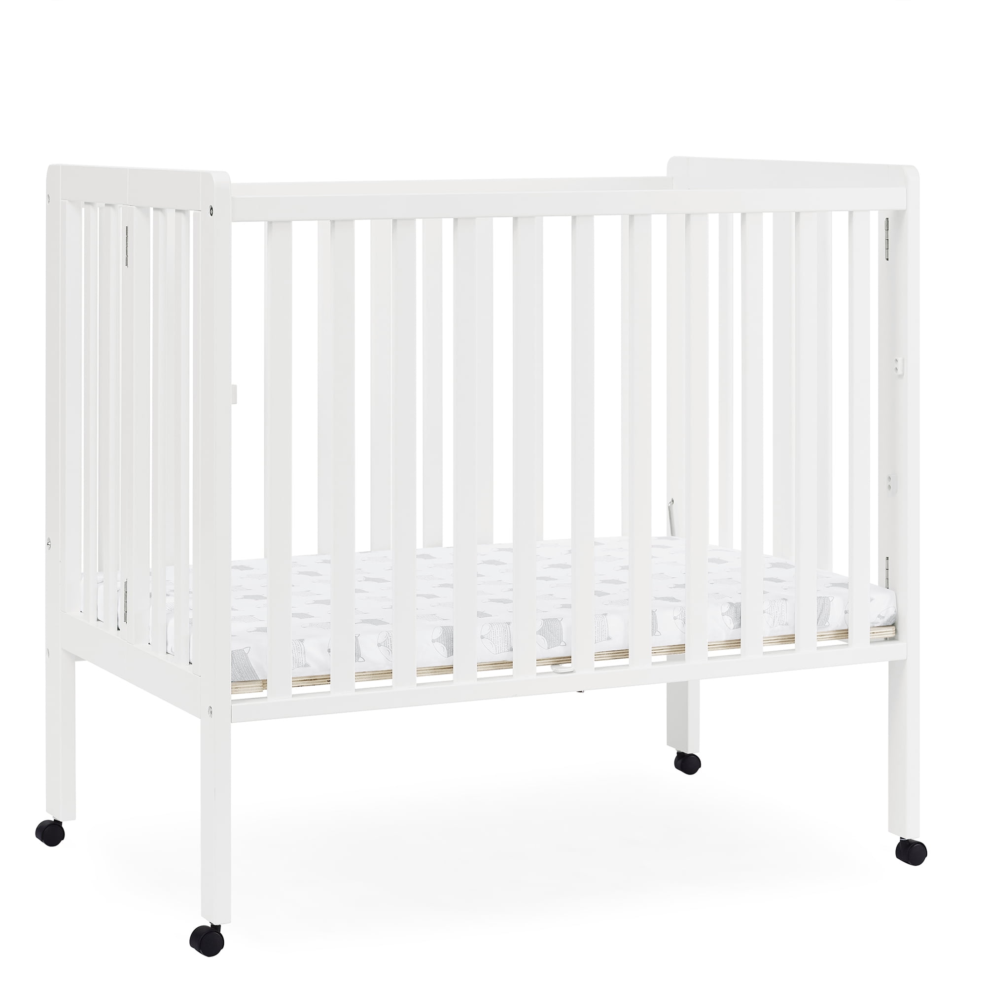 Delta Children Lee Portable Folding Mini Crib with 1.5-Inch Mattress - Greenguard Gold Certified, Bianca White