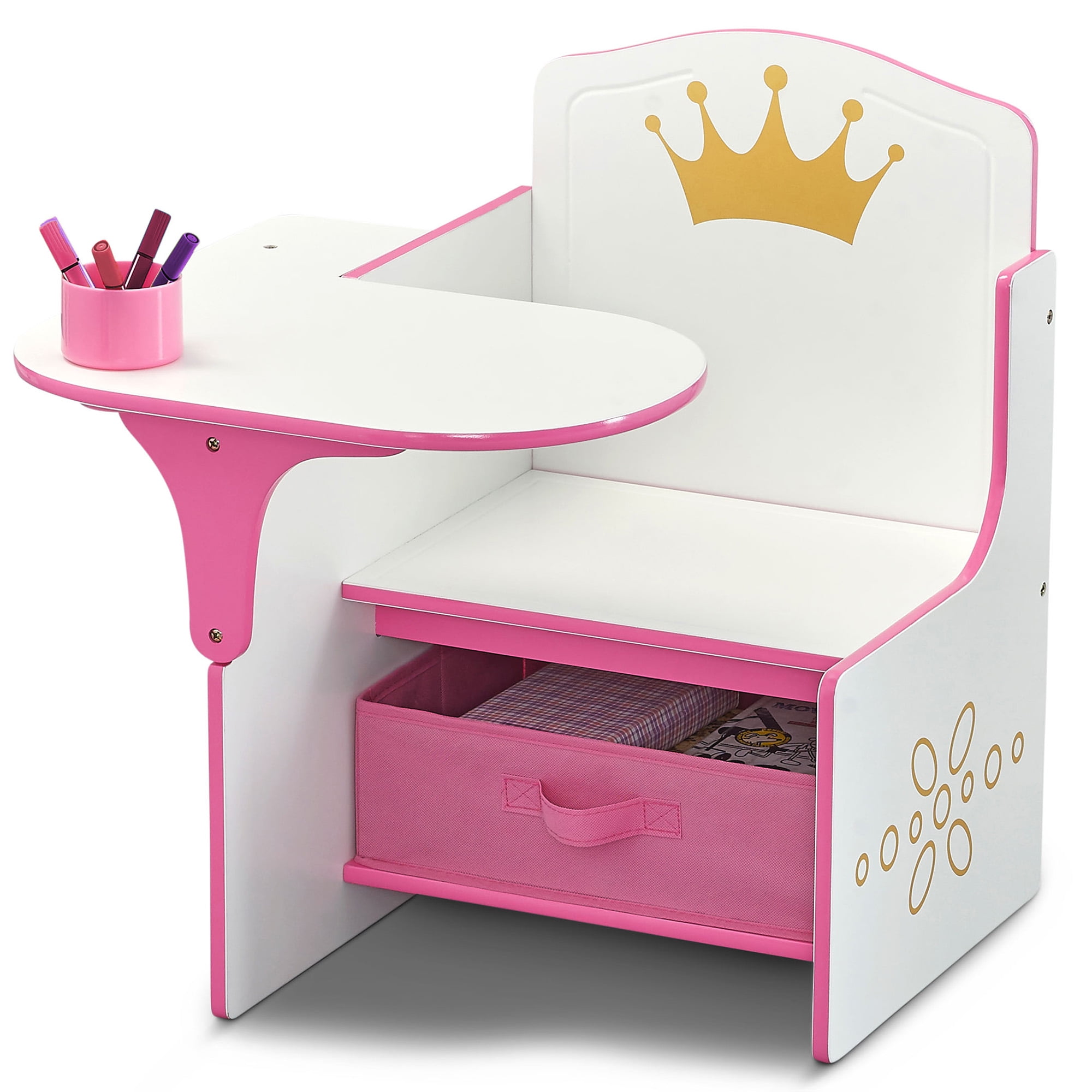 Delta Children Princess Crown Task Chair Desk with Storage Bin, Greenguard Gold Certified