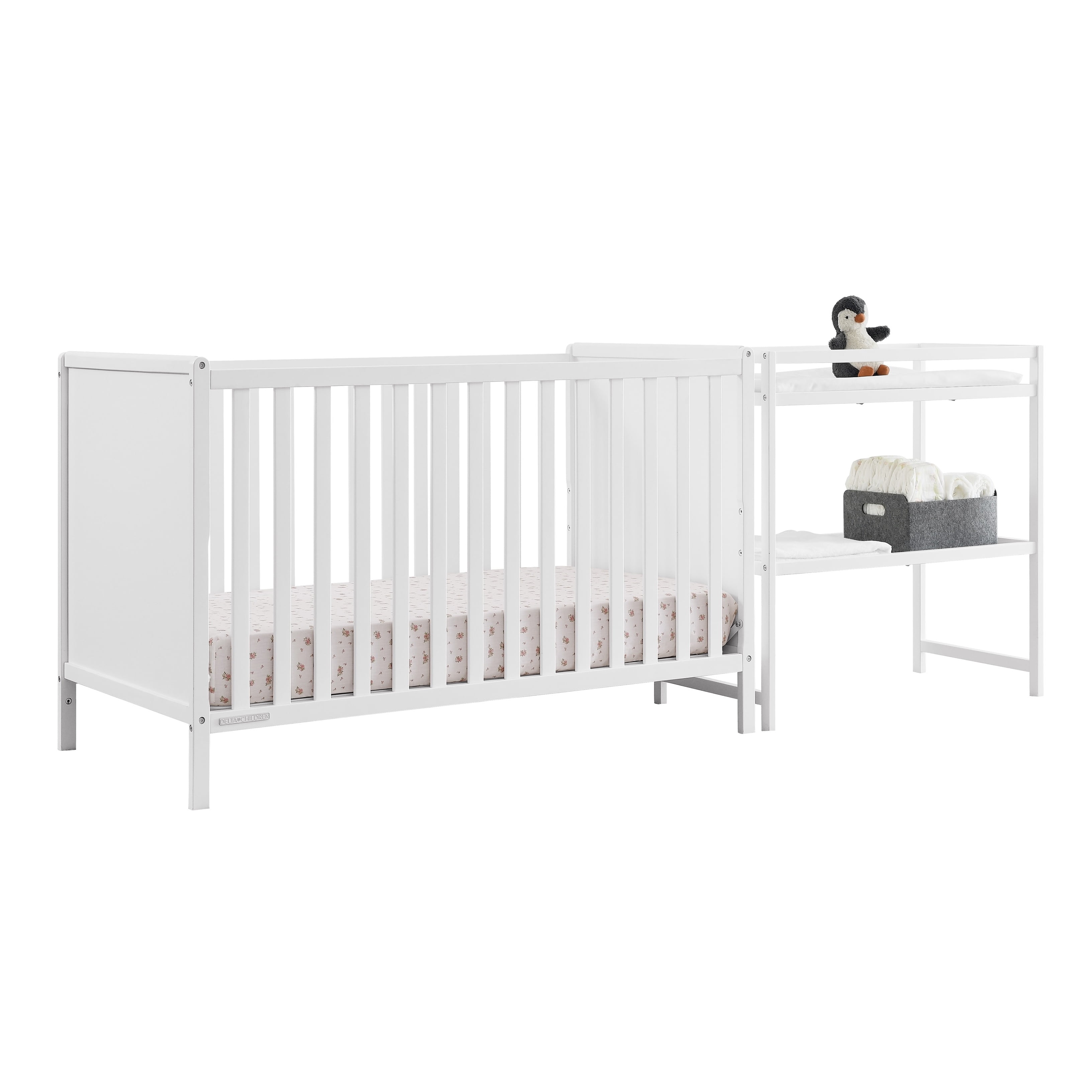 Delta Children Ruby 6-in-1 Convertible Crib & Changing Table 2-Piece Set - Greenguard Gold Certified, Bianca White