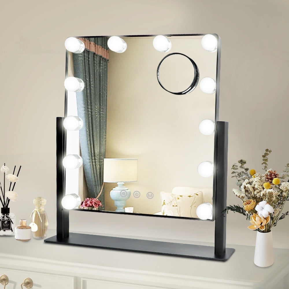 FanhSbrocade 18" Hollywood Vanity Mirror with Light Makeup Mirror Cosmetic Mirror, Smart Touch Control Dimmable 3 Color Lighting, 360-degree Swivel