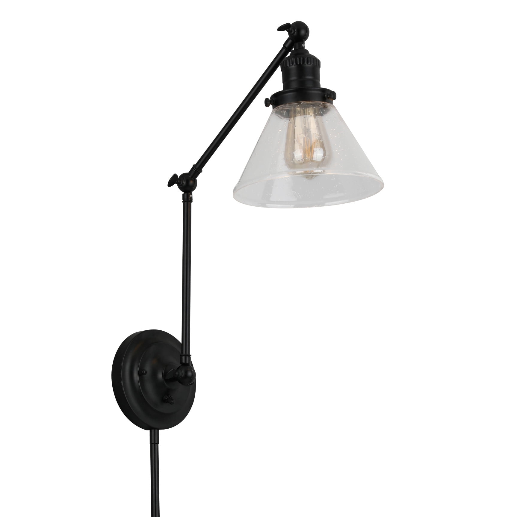 Augustin Black 3-Point Adjustable Arm Wall Sconce With Seeded Glass Shade