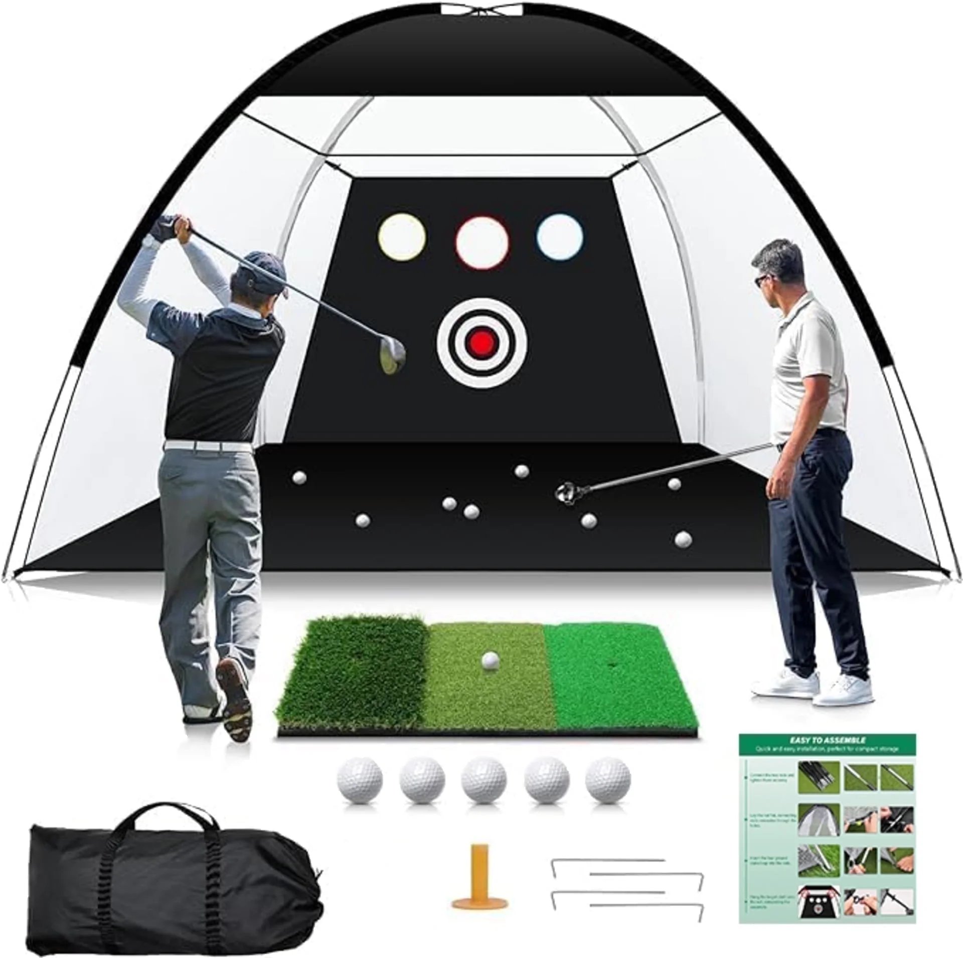 SwingRex 10x7FT Golf Practice Net with Mat & Target – Backyard Driving & Chipping Aid