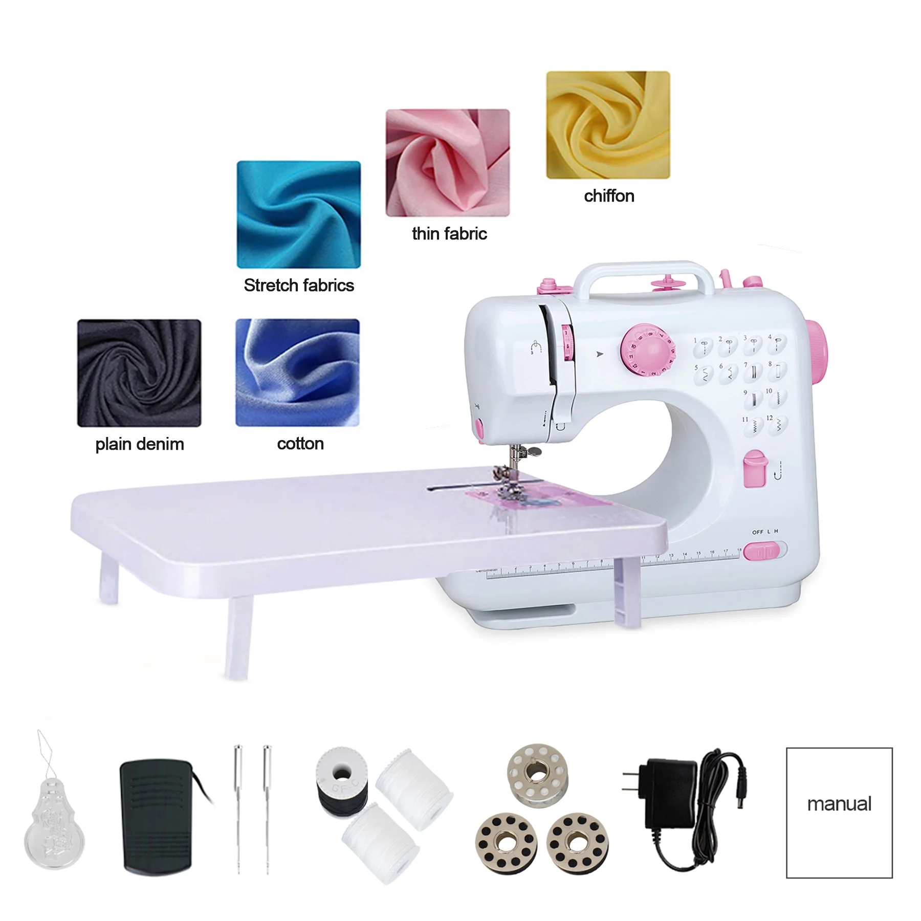 DEWIN Mini Sewing Machine 12 Built-in Stitches Household Handheld Electric Portable Sewing Machine with Extension Table for Beginners and Kids Easy to Use Best Gifts, Travel & Lightweight US 110V