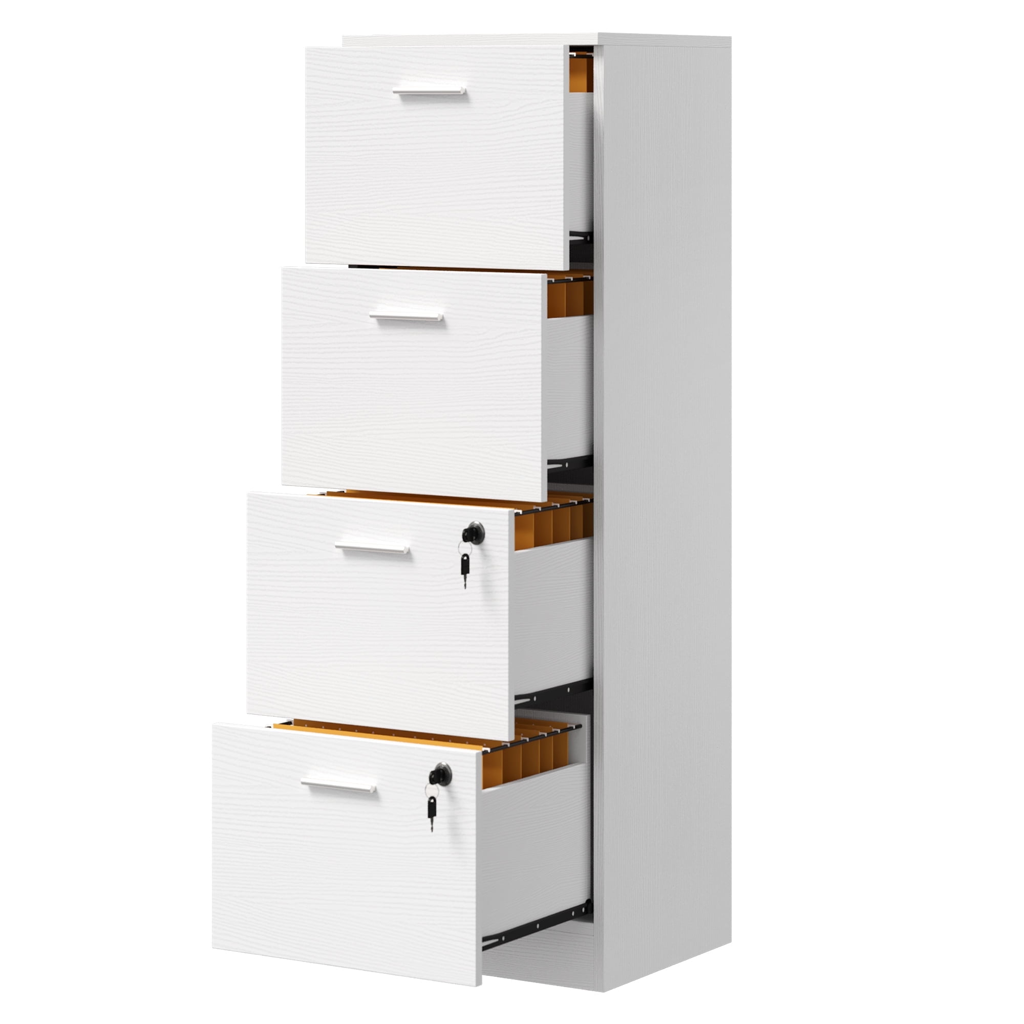 DEXTRUS 4-Drawer Wood File Cabinet with Lock, 15.86" Deep Vertical Filing Cabinet for Home Office, White