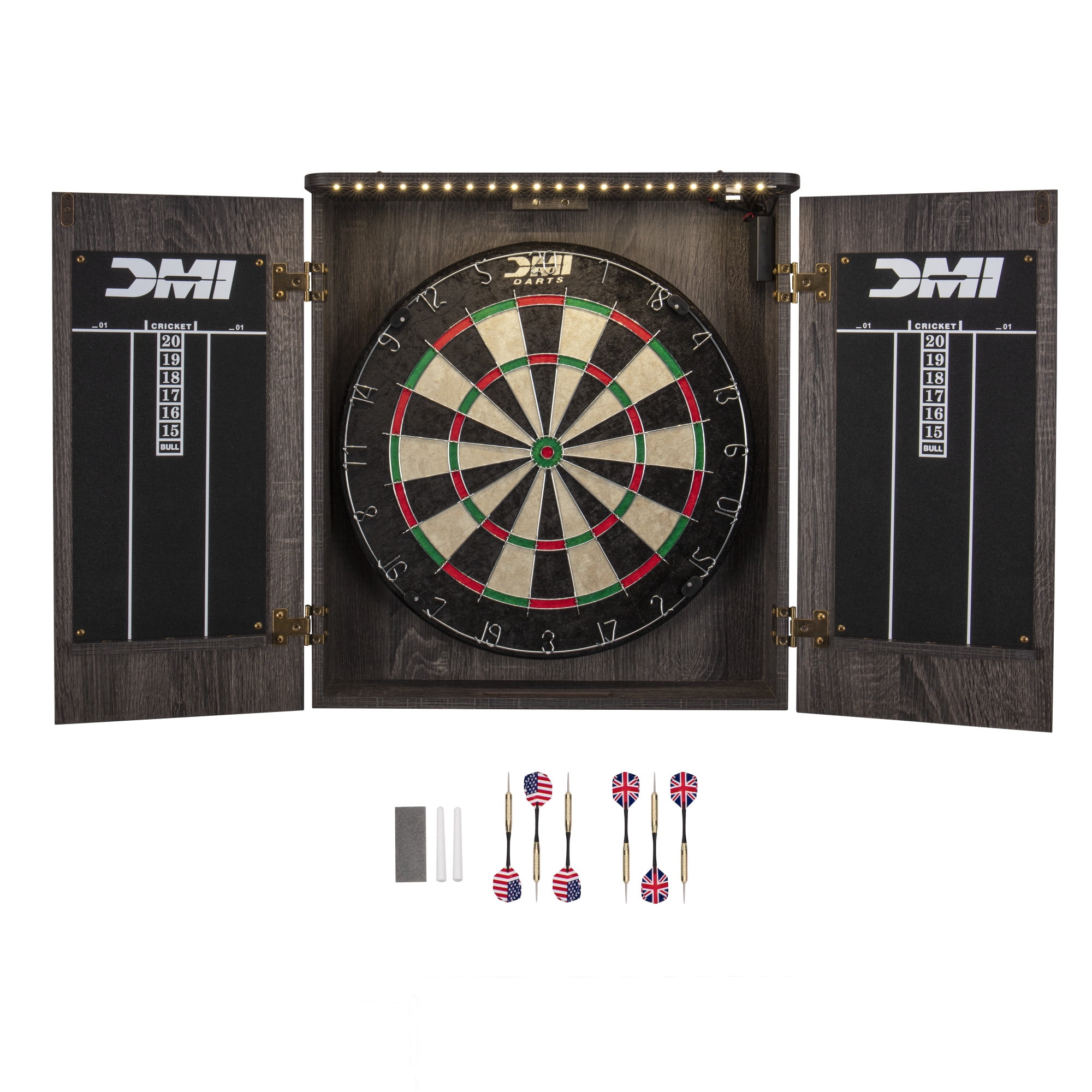 DMI Sports Bristle Dartboard Illuminated Cabinet Set