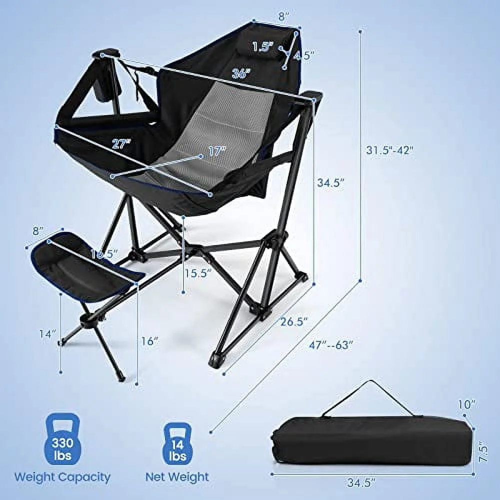 TeviRoom Weatherproof Easy Carry Swinging Hammock Folding Camping Chairs, Black