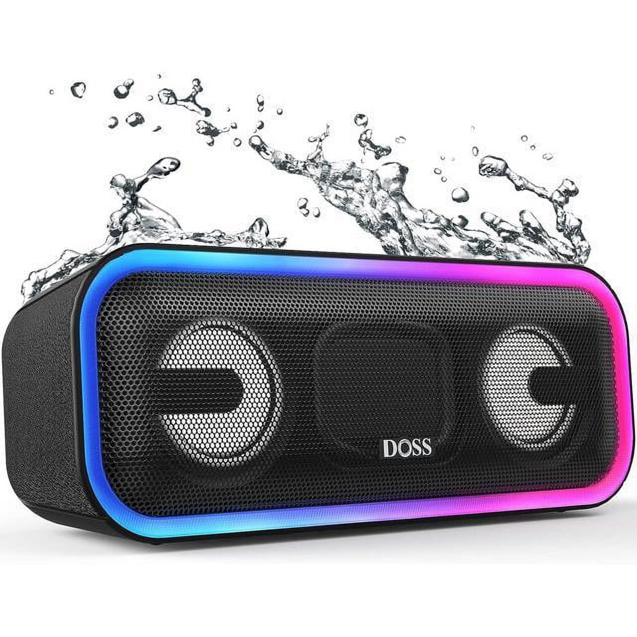 DOSS Wireless Bluetooth Speaker with 24W Impressive Sound, Booming Bass, IPX6 Waterproof, 15Hrs Playtime, Wireless Stereo Pairing, Mixed Colors Lights, 66 FT -Black