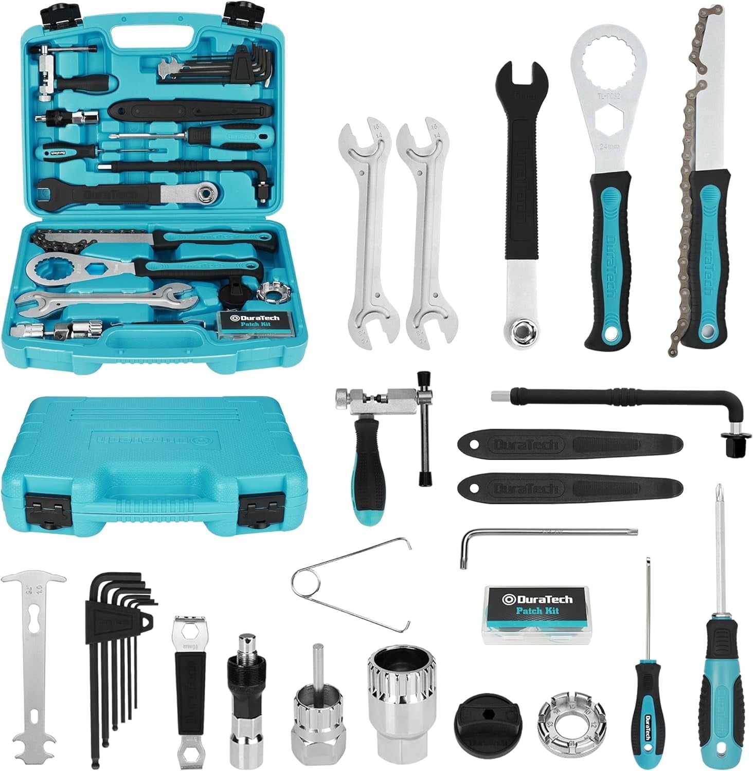 DURATECH 35-Piece Bike Repair Kit, Bicycle Tool Kit with Carry Case, Bike Accessories for Repairing Tyres, Brakes, Chains, Pedals, Mountain & Road Bike Maintenance, Great Gift for Men, Women