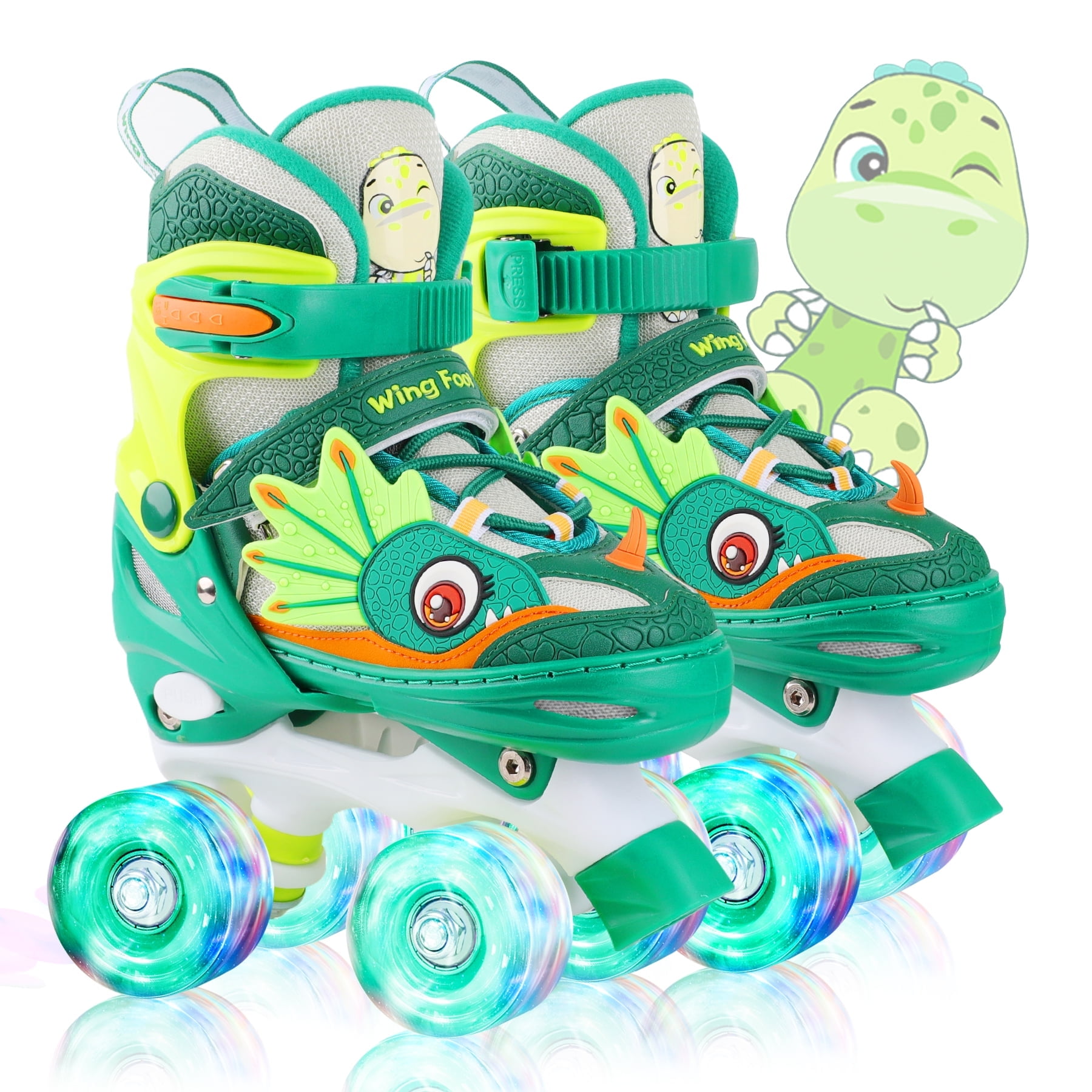 Dinosaur Roller Skates for Boys Kids Toddler,Dino Quad Skates Shoes W/Light up &Adjustable for Gifts