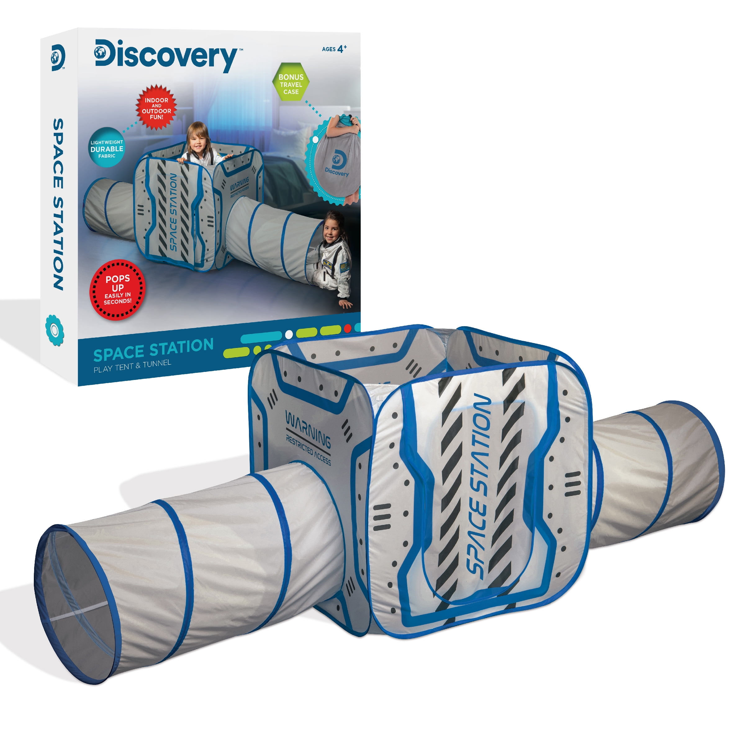 Discovery™ 2 in 1 Adventure Play Tent W/ Removable Tunnel Tubes, Measures 30" x 30" x 30" Inches, Indoor/Outdoor Pop Up Design, Easy Setup, Lightweight Fabric, Folds Flat, Includes Carrying Bag