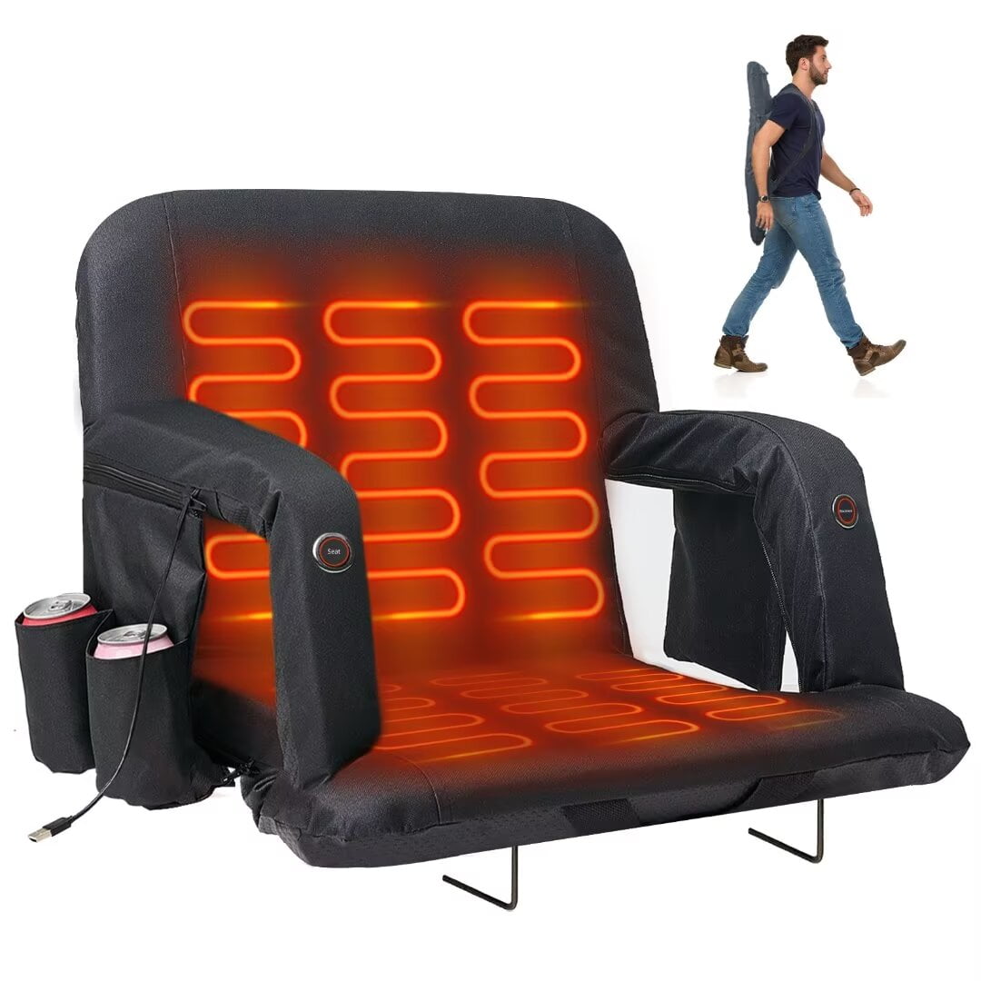 Docred Heated Stadium Seat for Bleachers with Back Support, Bleacher Chair with 6 Reclining Positions & Arm Support, Heated Chair Stadium Chairs Heated Camping Chair- Power Bank Not Included