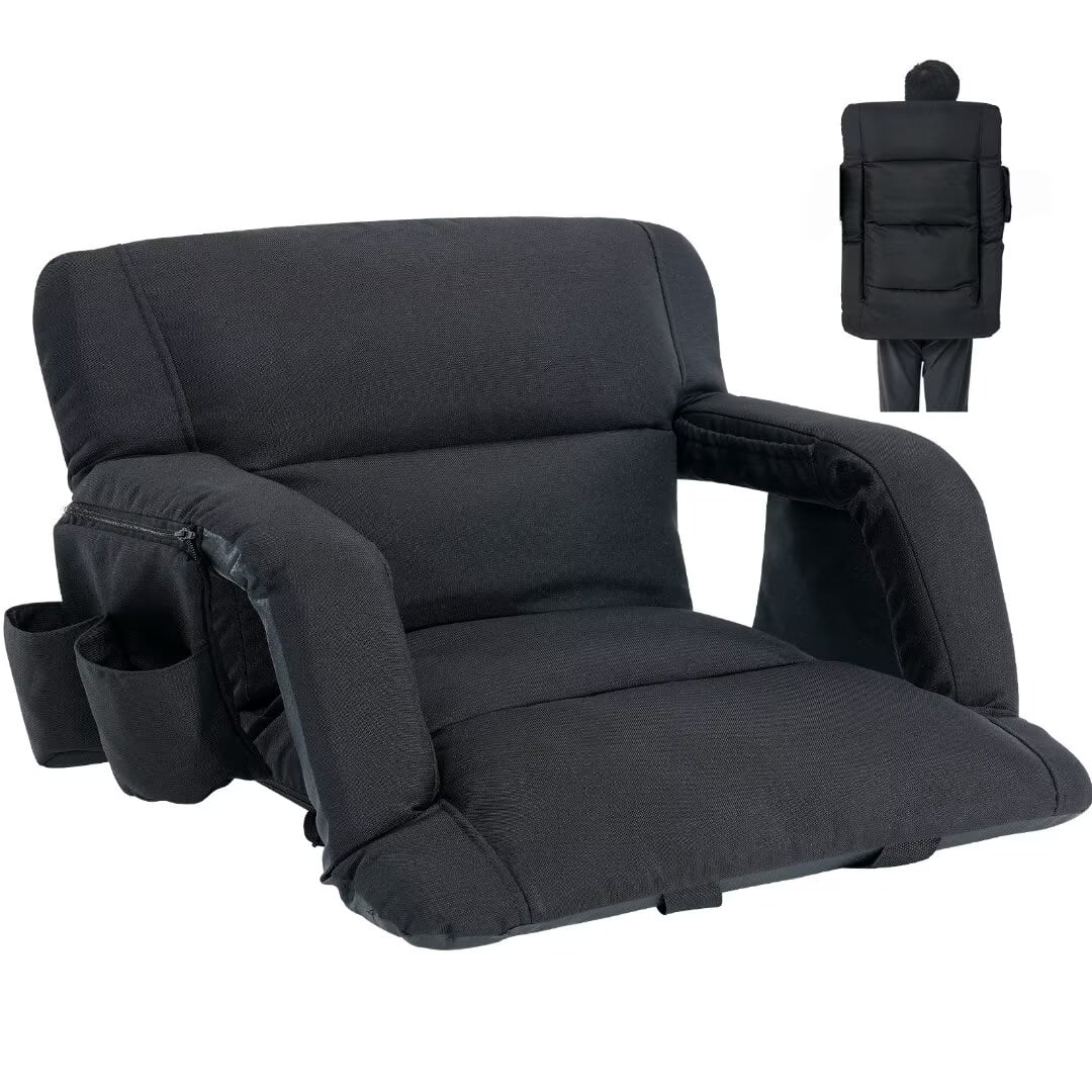 Docred Update Large Size Stadium Seat Chair for Bleacher ,Foldable with Padded Back Support,6 Reclining Positions,Black