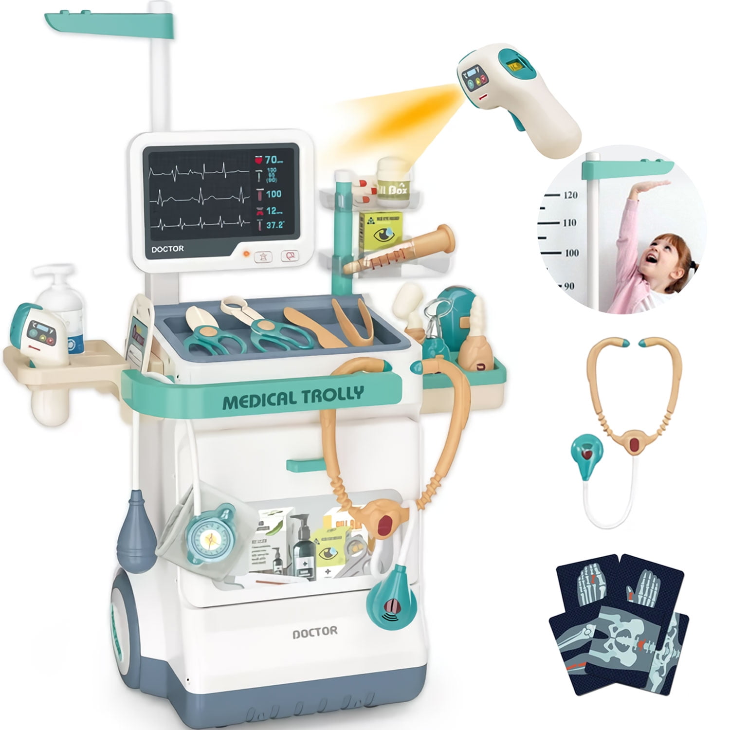 Doctor Kit for Kids, Pretend Medical Station Set for Boys & Girls, 26Pcs Pretend Play Medical Kit Toy, Mobile Cart with Sound and Light Functions, Kids Doctor Kit for Toddlers 3-5 Birthday Gift