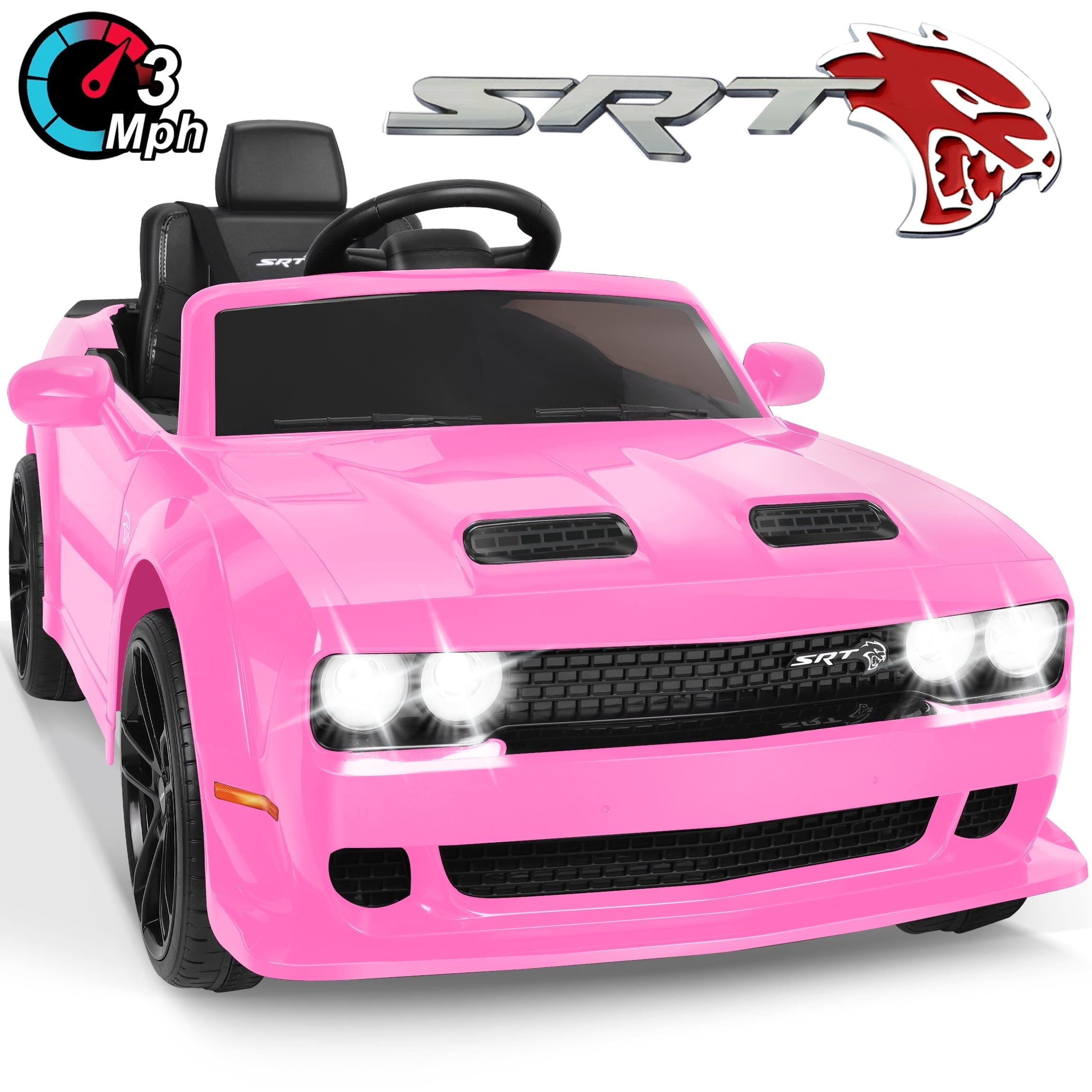 Dodge Challenger SRT Kids Ride on Car,Wisairt 12 V Battery Powered Electric Vehicle w/ Remote Control,Bluetooth,LED Lights(Pink)