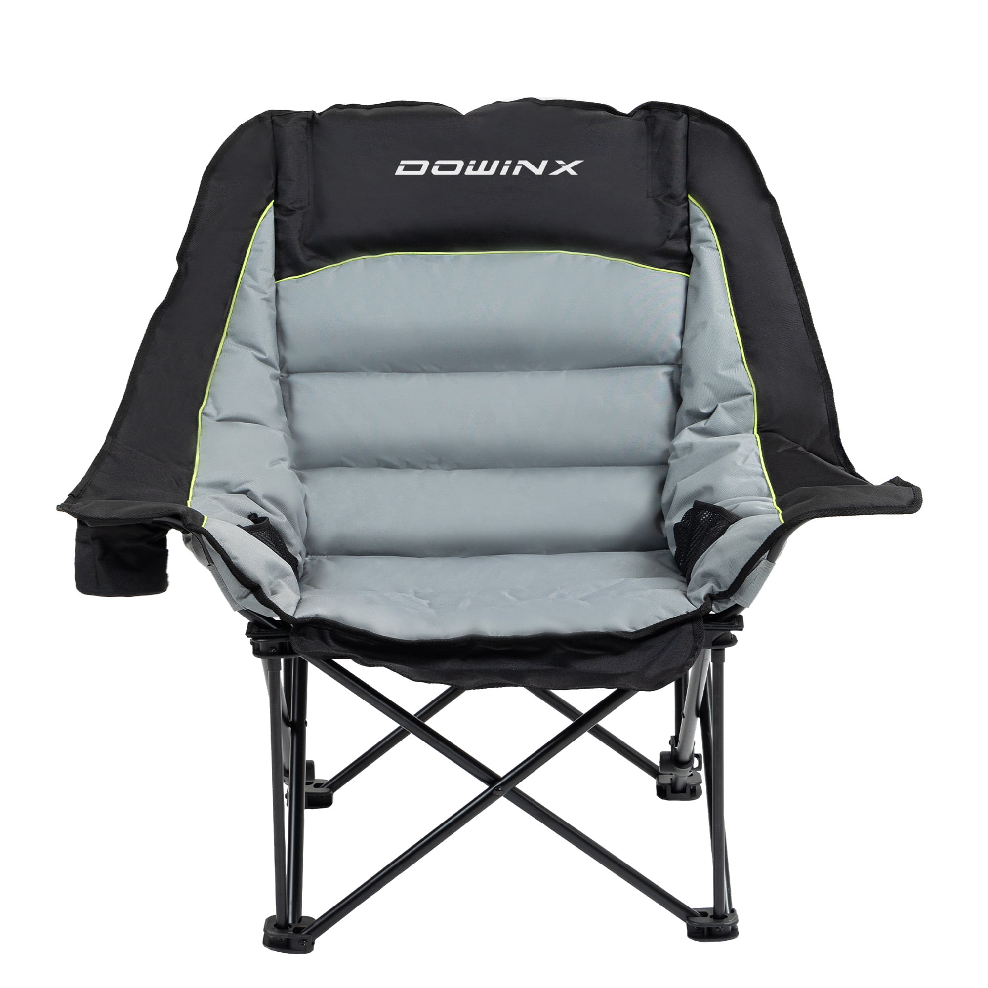 Dowinx Oversized Extra Large Camping Chair for Adults, Lawn Chairs, Folding, 3 Levels Adjustable Padded Camping Chair, Heavy-Duty 600D Oxford Cloth, with Cup Holder, 400 LBS, Black and Grey