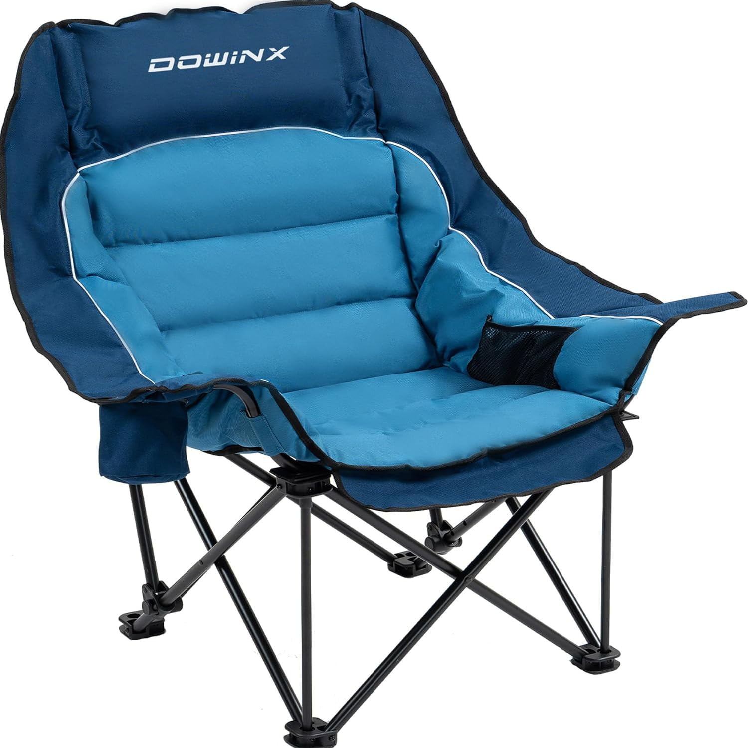 Dowinx Oversized Extra Large Camping Chair for Adults, Lawn Chairs, Folding, 3 levels adjustable Padded Camping Chair, Heavy-Duty 600D Oxford Cloth, with Cup Holder, 400 Pound Capacity, Blue