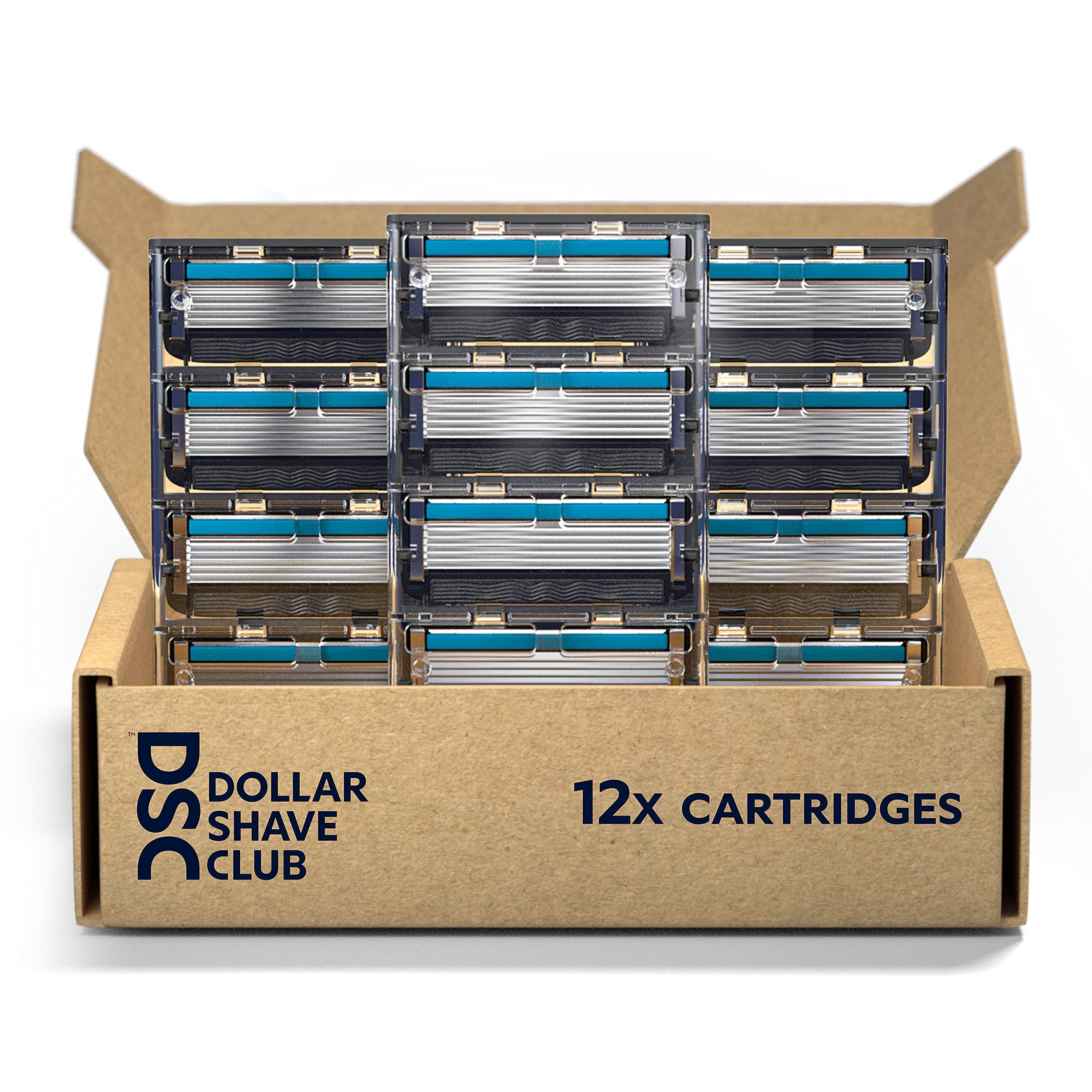 Dollar Shave Club | 6-Blade Club Razor Refill Cartridges, 12 Count | Precision Cut Stainless Steel Blades with a Built-in Trimmer Blade On The Back, Designed For An Extra Close Shave, Silver/Blue