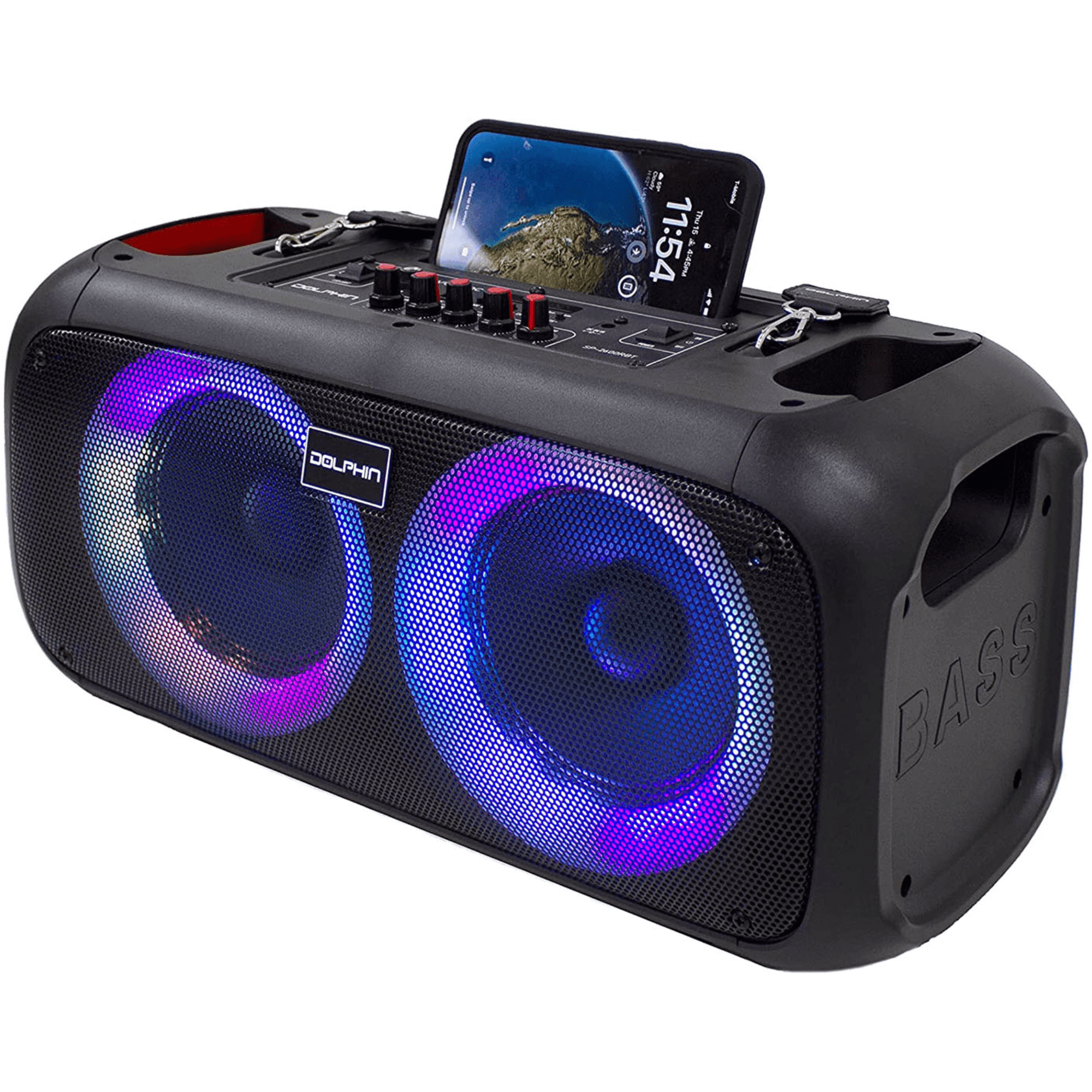Dolphin Boombox Speaker with Mic Input & Sound-Activated Light, Bluetooth & USB, Play Music Anywhere