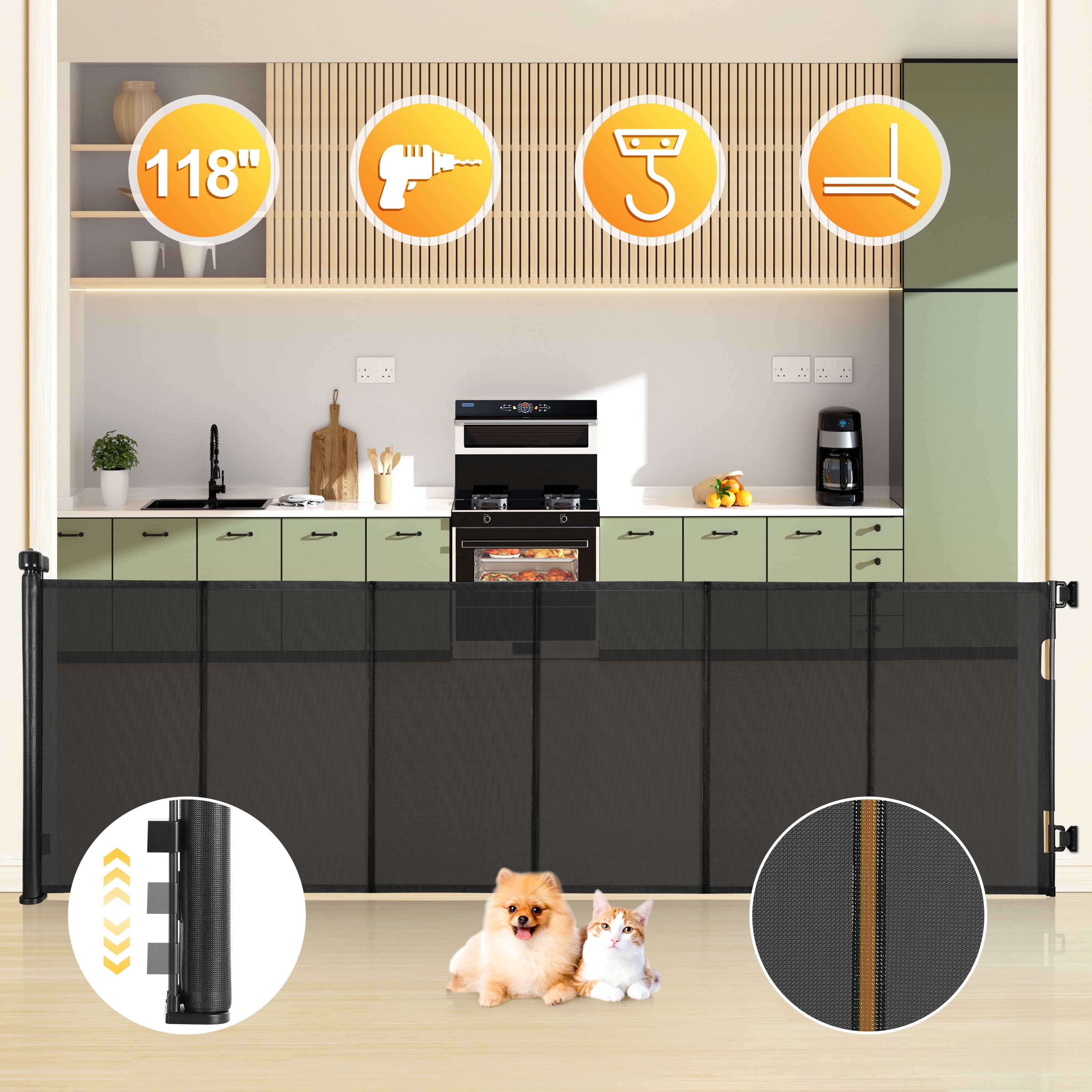 Doulami 118" Retractable Baby Gate Extra Wide Safety Gates Child Gate for Indoor/Outdoor, Black