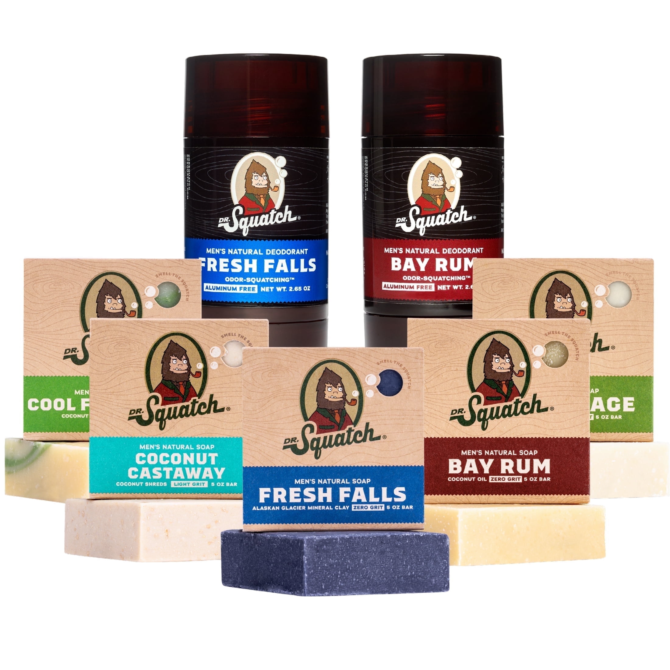 Dr. Squatch Aluminum-Free Deodorant and Bar Soap Bundle, Includes 5 Scents, 7 Pieces