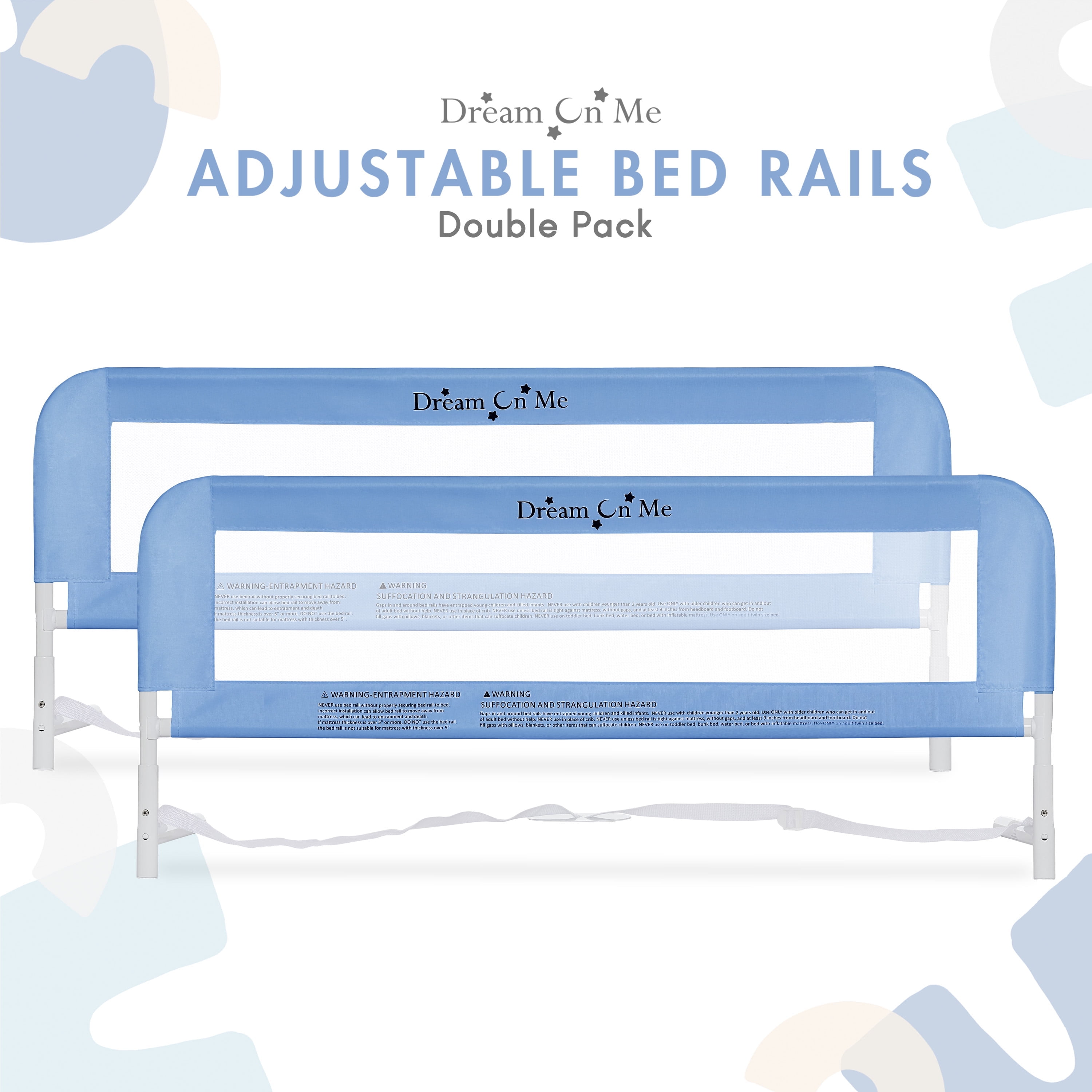 Dream On Me Adjustable Mesh Bed Rail, Two Height Levels, No Assembly required, Compatible with Adult Twin Size Beds, Equipped with Guard Gap, Durable Nylon Fabric Mesh, Blue (Pack of 2)