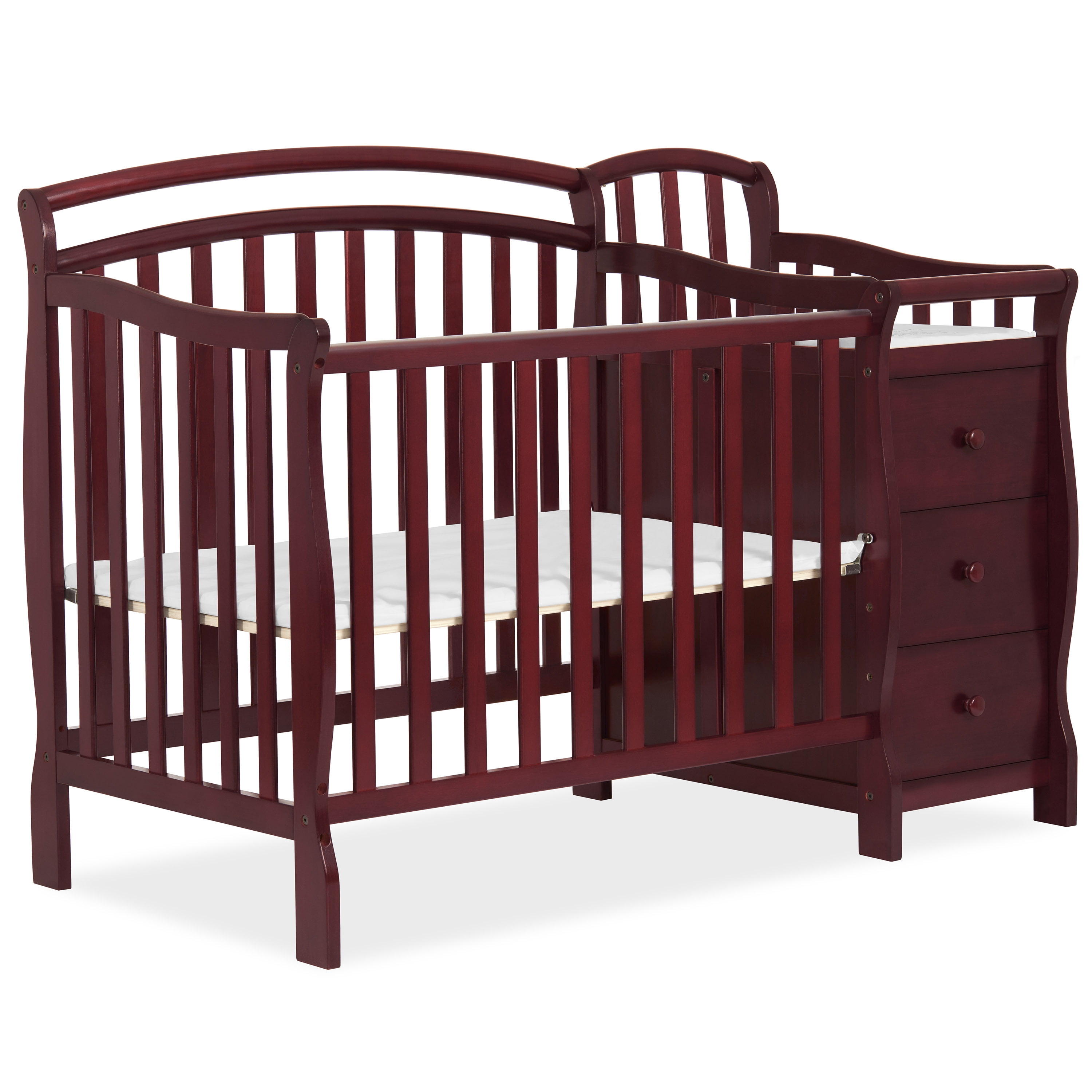 Dream On Me Casco 4-in-1 Baby Mini Crib And Changing Table, Cherry, Made Of Pinewood