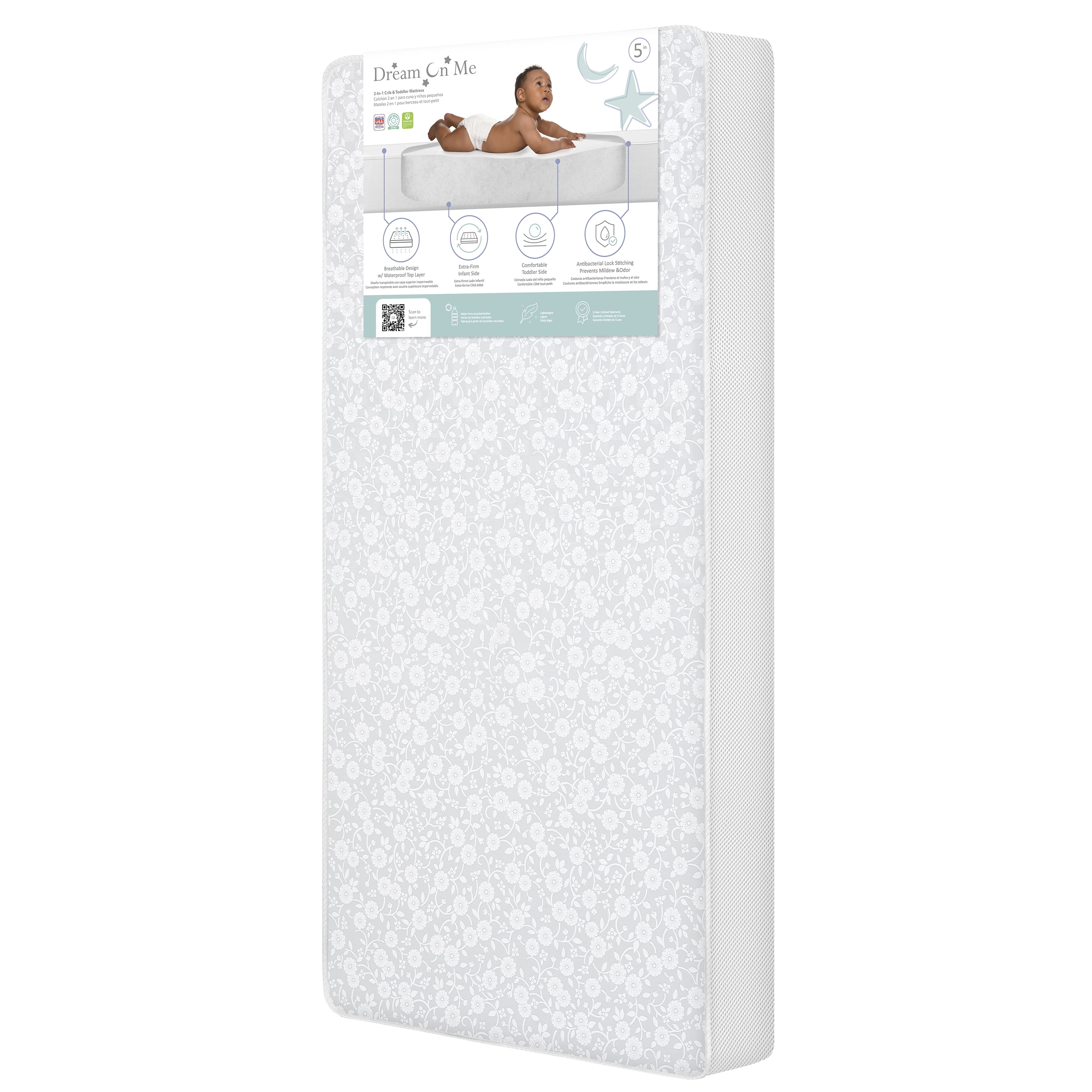 Dream on Me, Breathable Orthopedic Extra Firm Crib & Toddler Mattress, Reversible Design