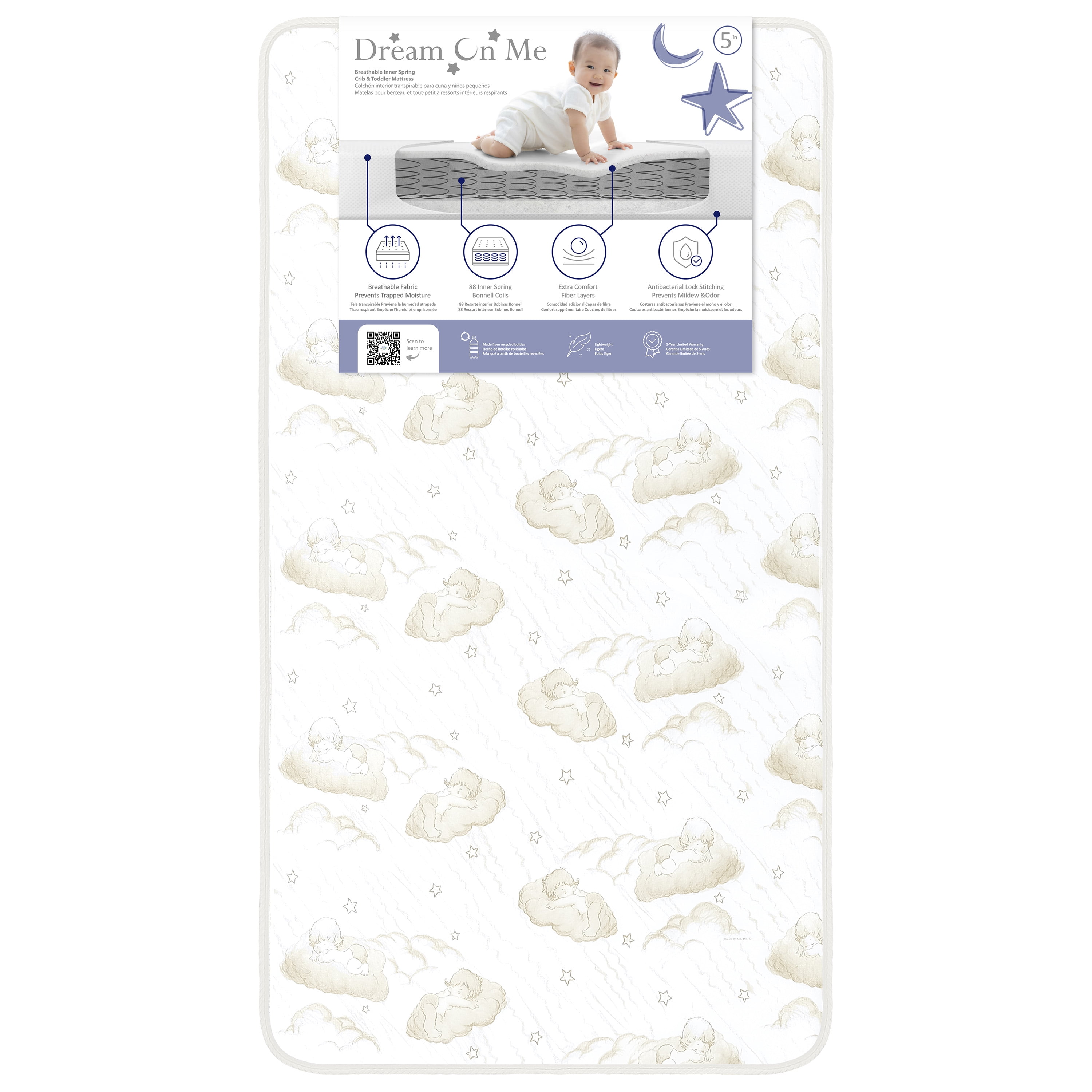 Dream on Me Twilight 5" 80 Coil 2-In-1 Crib & Toddler Innerspring Mattress