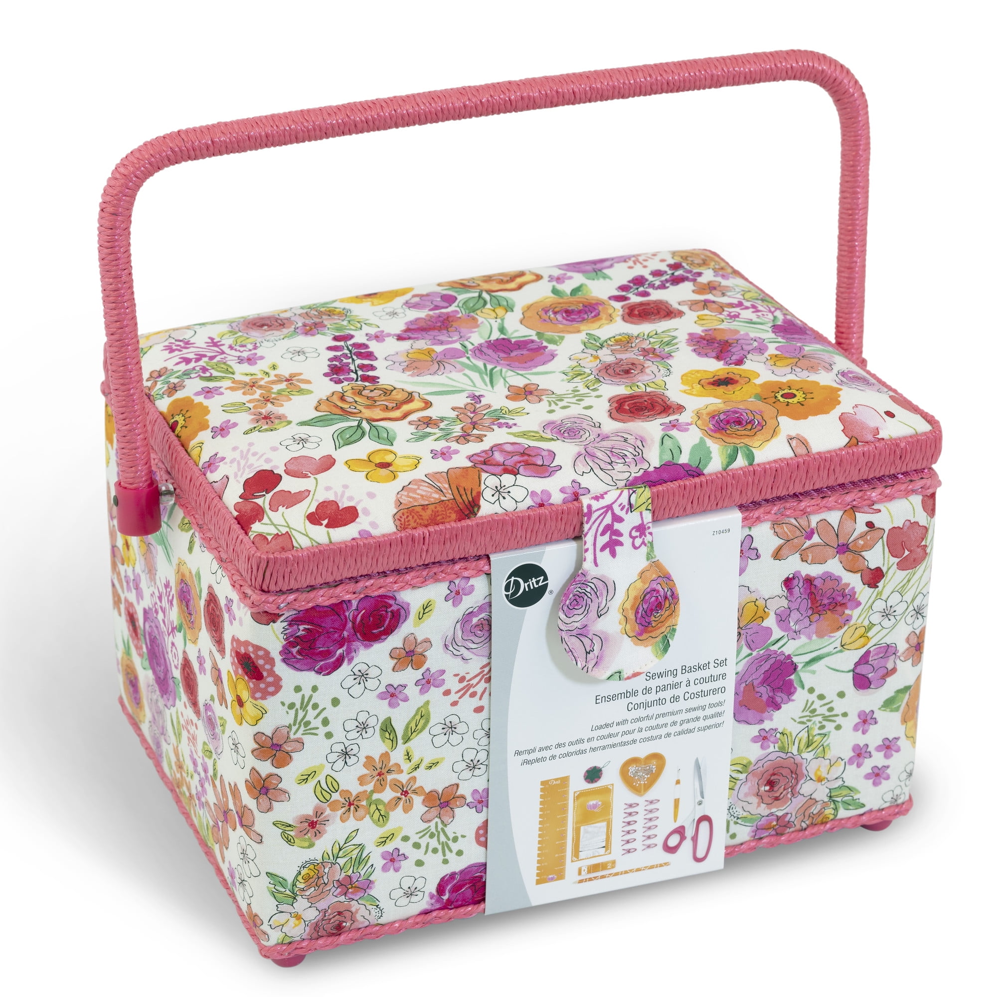 Dritz Large Sewing Basket Kit, Pink & Orange