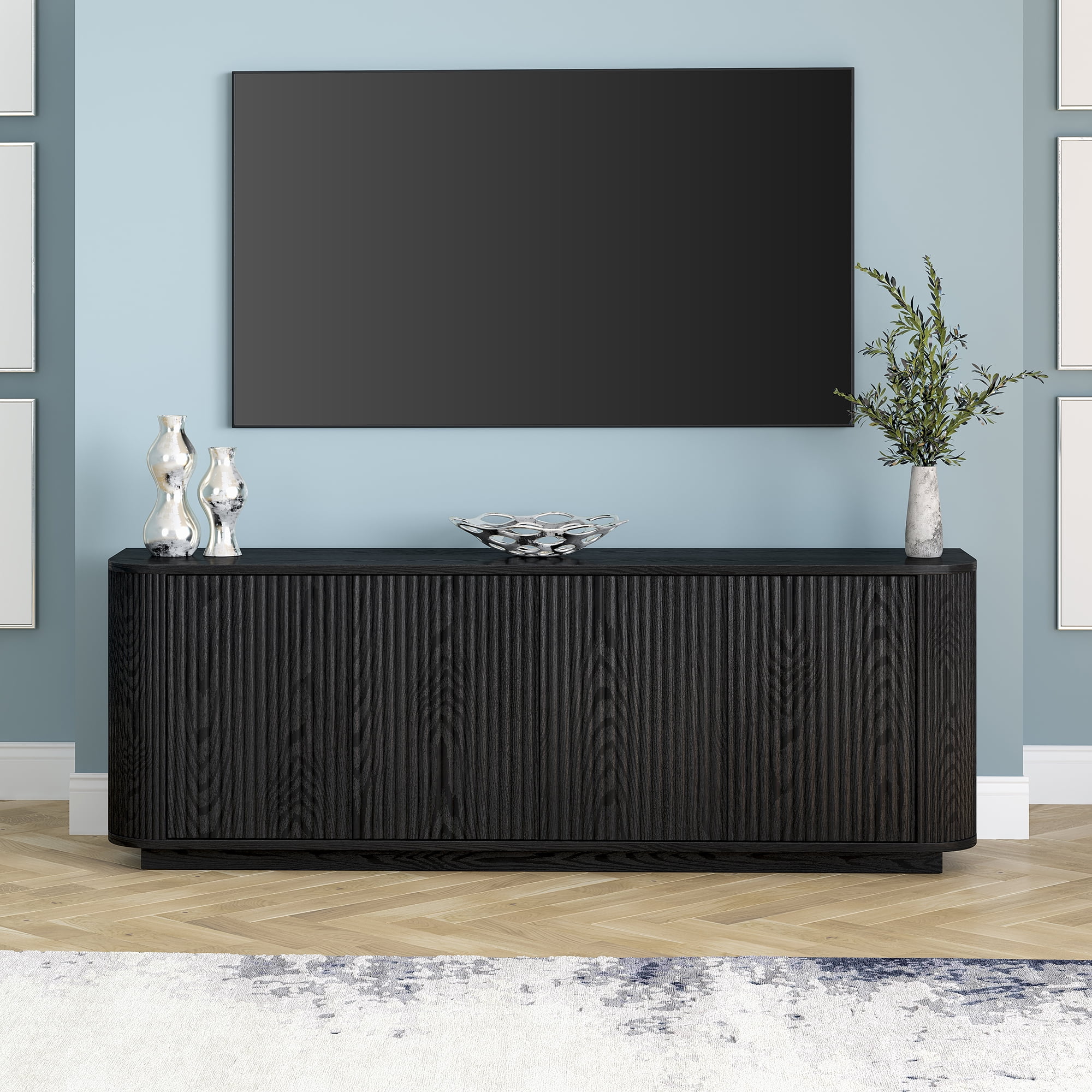 Evelyn&Zoe Canton Transitional TV Stand For TVs up to 75", Black Grain