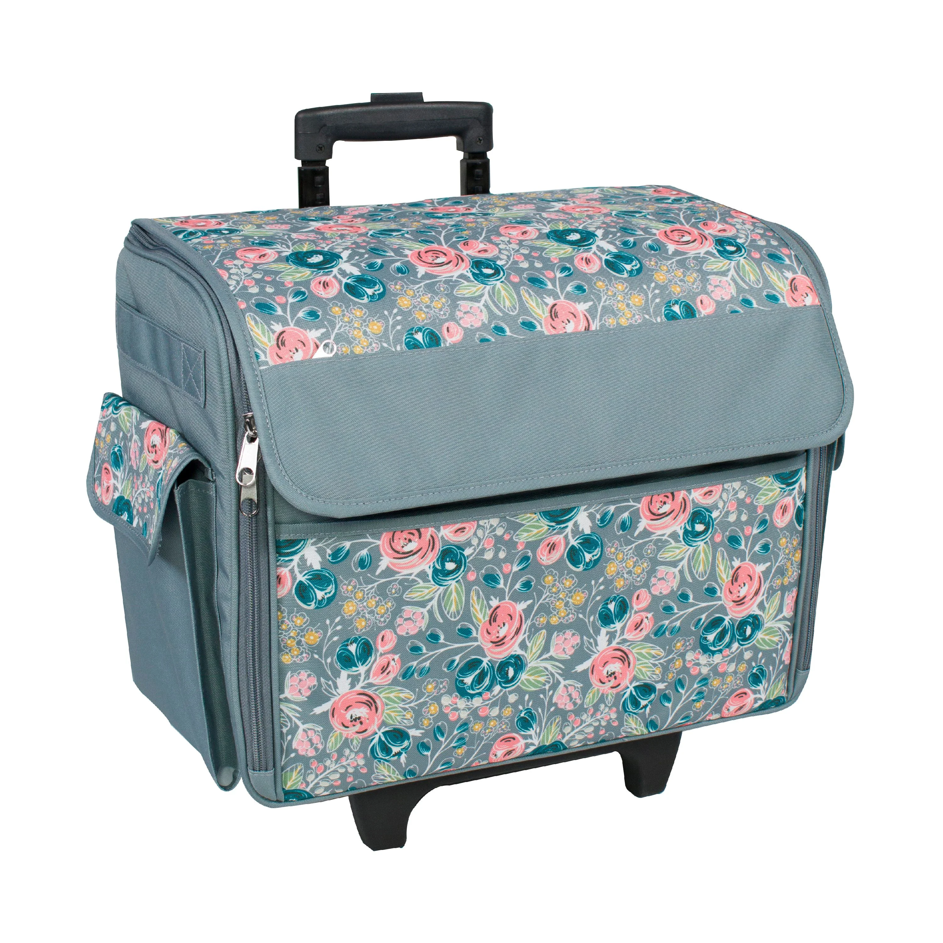 Everything Mary Floral Rolling Sewing Machine Tote, Craft Storage Bag with Wheels