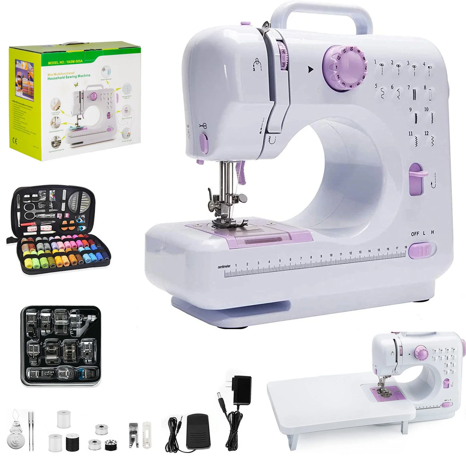 Eatbuy Portable Sewing Machine, Mini Household Sewing Machine for Beginners Multifunctional Electric Crafting Machine 12 Built-in Stitches with 97PCS Sewing Kit