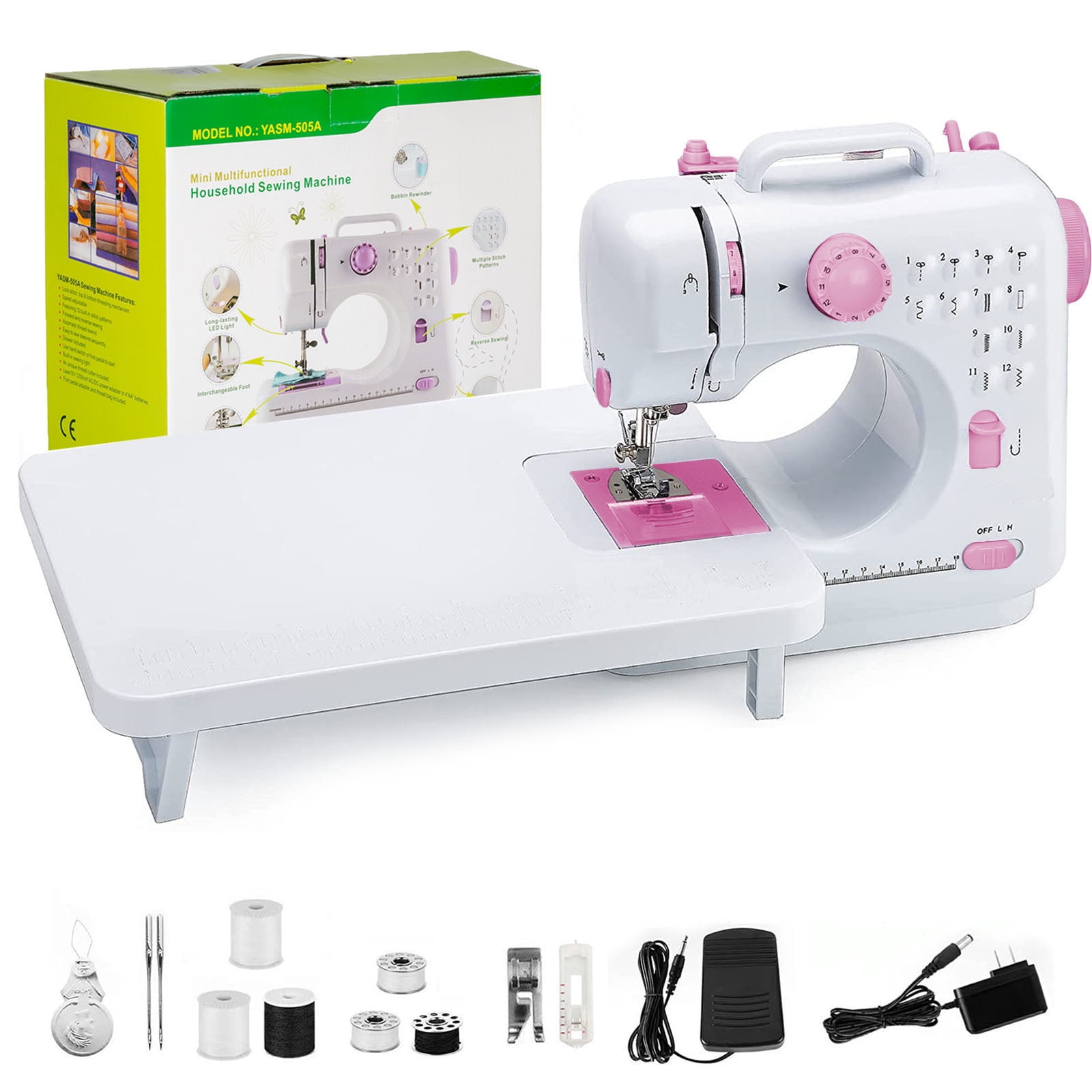 Eatbuy Portable Sewing Machine, Mini Sewing Machines 12 Built-in Stitches with Extension Table and Foot Pedal for Beginners&Kids(Pink)