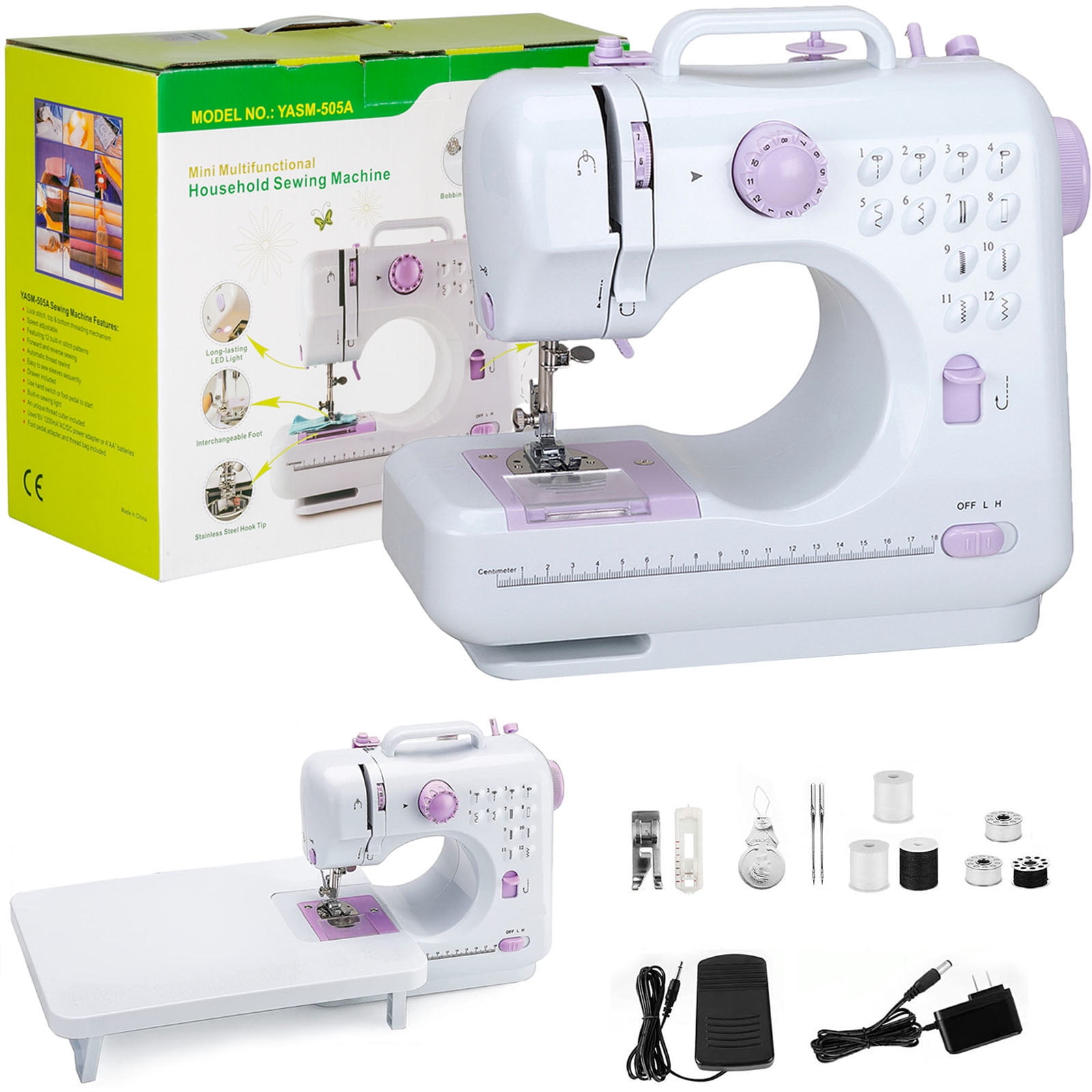 Eatbuy Portable Sewing Machine, Mini Sewing Machines 12 Built-in Stitches with Extension Table and Foot Pedal for Beginners&Kids(Purple)