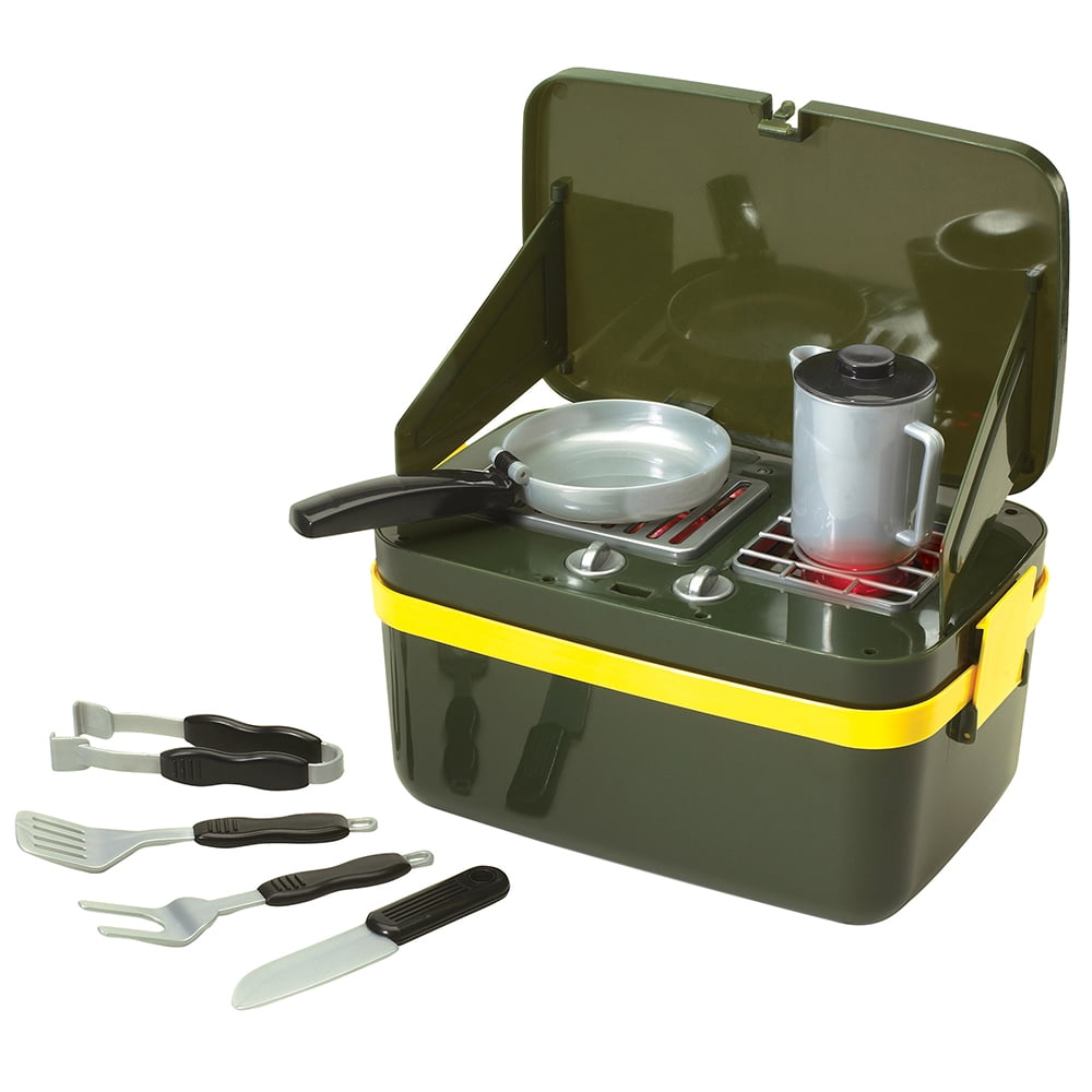 Educational Insights Grill & Go Camp Stove, Plastic Pretend Play Set with Lights and Sound, Play Food, Kids Ages 3+