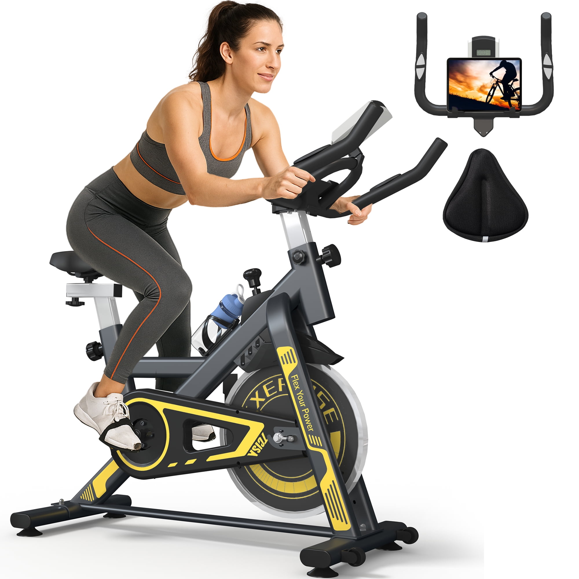 Exercise Bike, TCISA Indoor Stationary Bike for Home with Free Ultra-Cushy Bike Seat, Silent Belt Drive, Heavy Flywheel and for Home Gym Cardio Workout Training