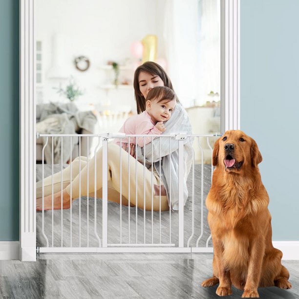 Extra Wide and Tall Baby Gate with Auto-Close and Hold-Open Features, Easy Walk Thru Indoor Safety Gate with 4 Pack of Pressure Mount Kit, Pet Gates, Dog Gates 29.1"-33.8"